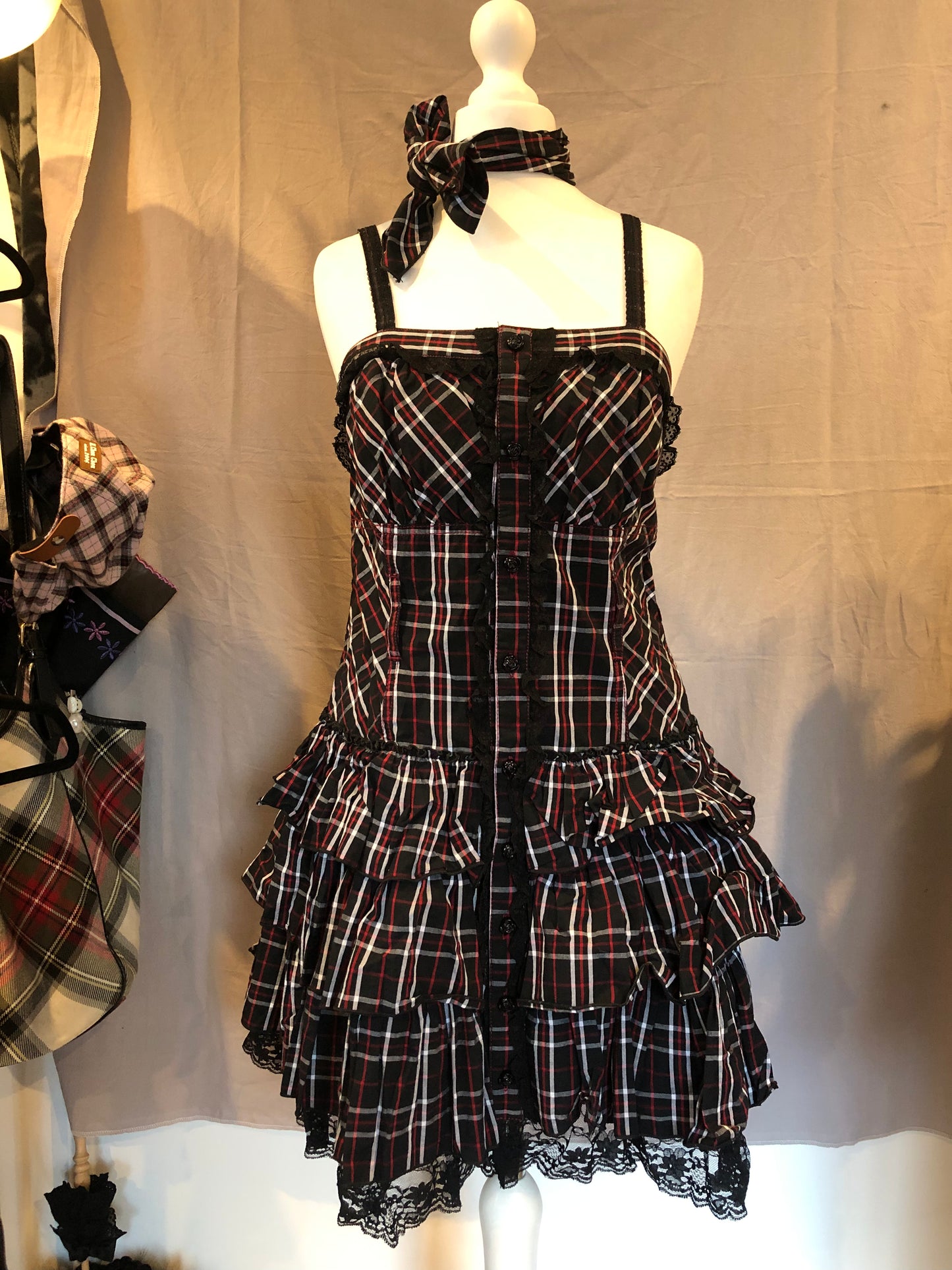 Algonquins Plaid Ruffle Tank Top Dress