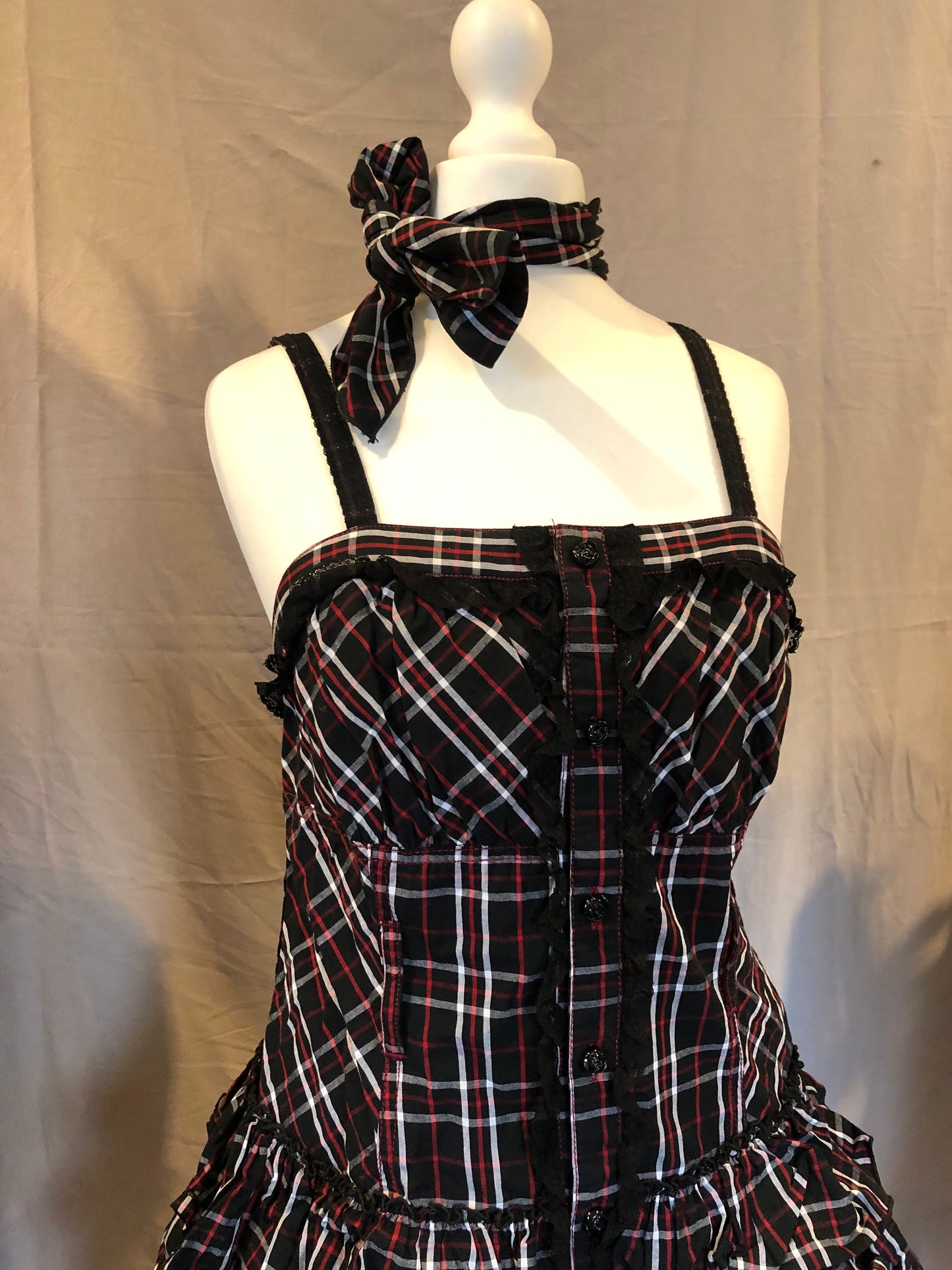 Algonquins Plaid Ruffle Tank Top Dress