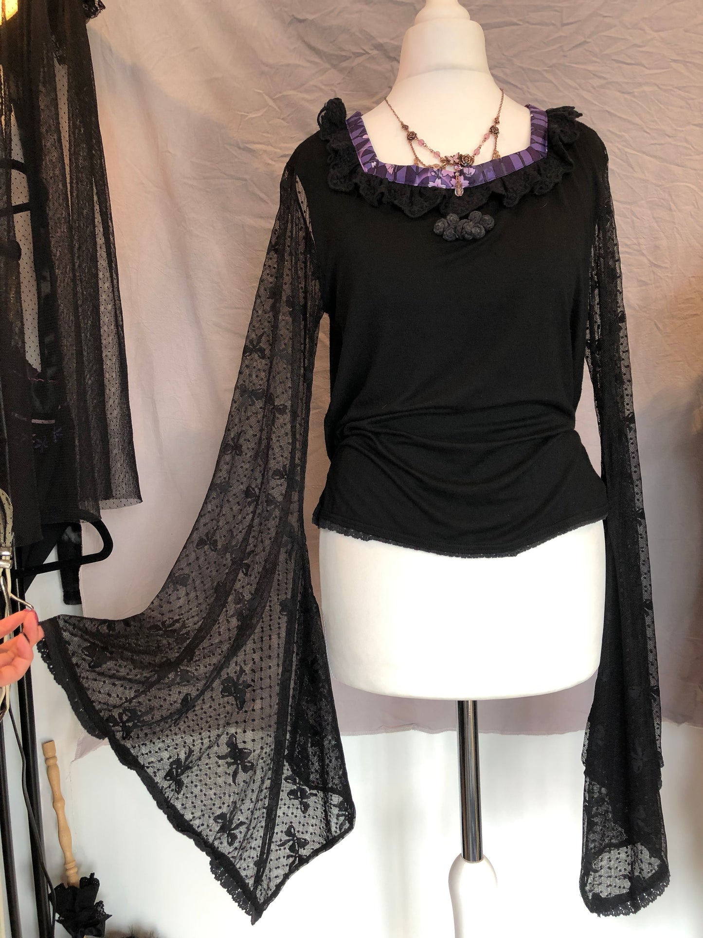 gouk Ribbon Mesh Kimono-Sleeves Top