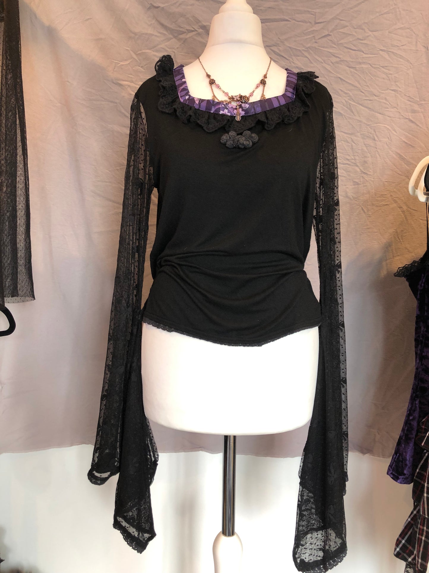 gouk Ribbon Mesh Kimono-Sleeves Top