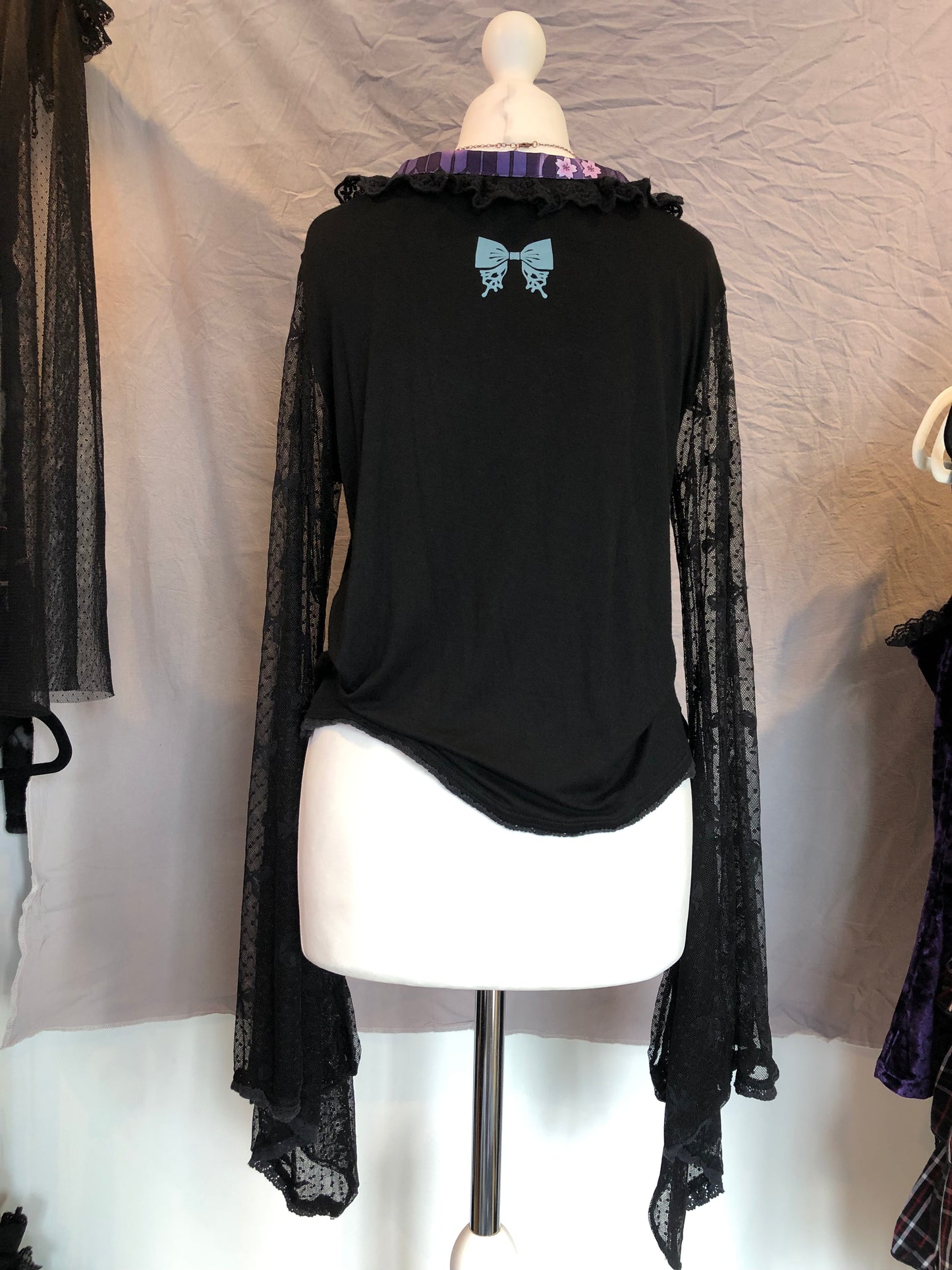 gouk Ribbon Mesh Kimono-Sleeves Top