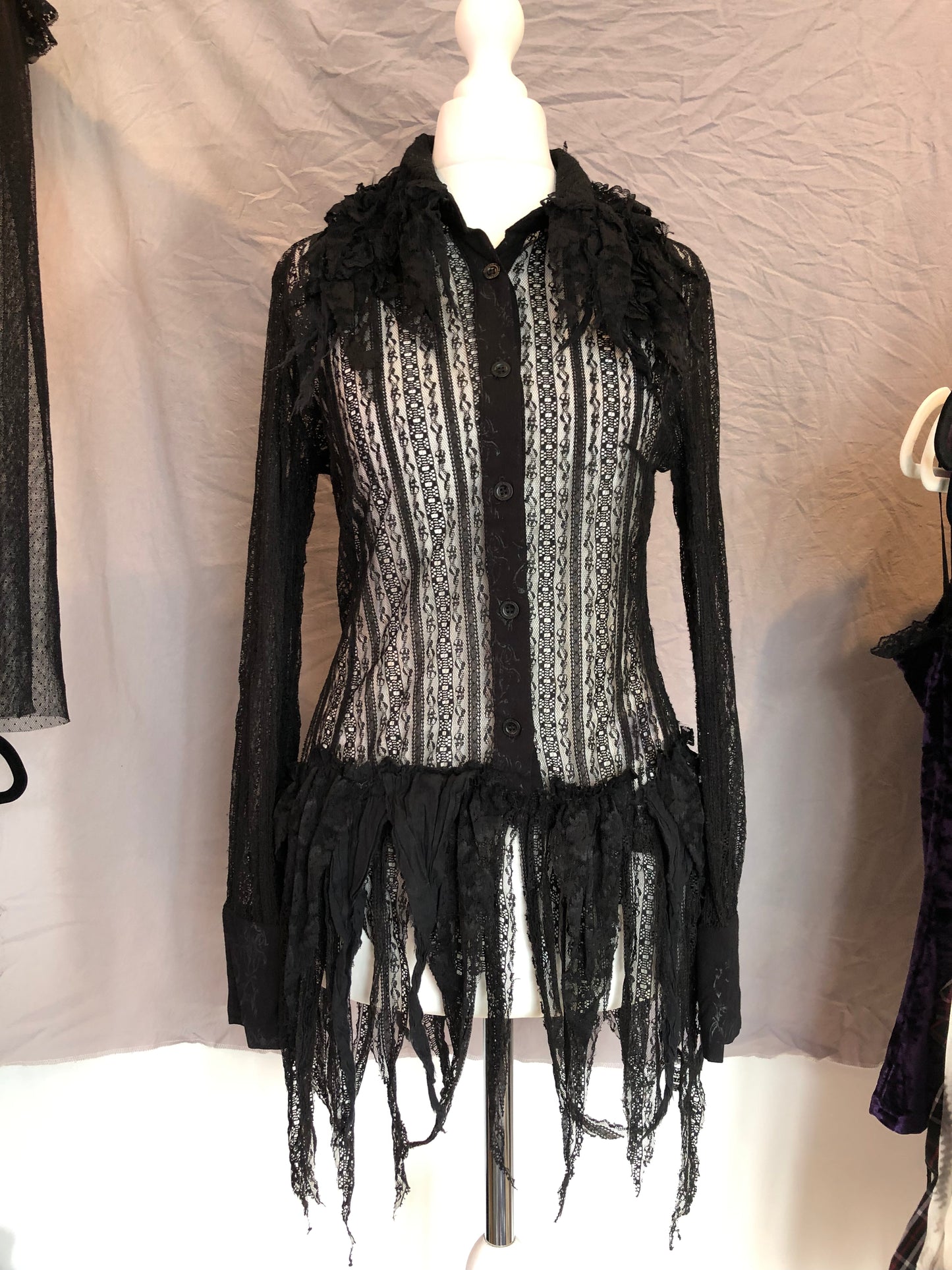 h.Naoto Frill Mesh Button Up