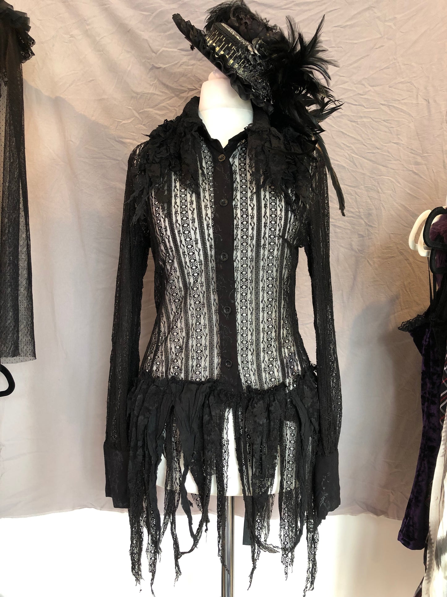 h.Naoto Frill Mesh Button Up