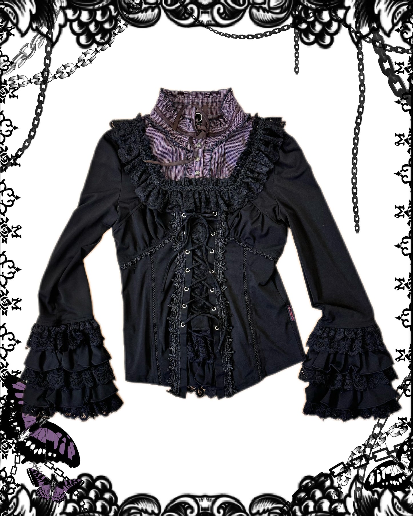 OZZ ON Hime-Sleeves Lace-Up Top