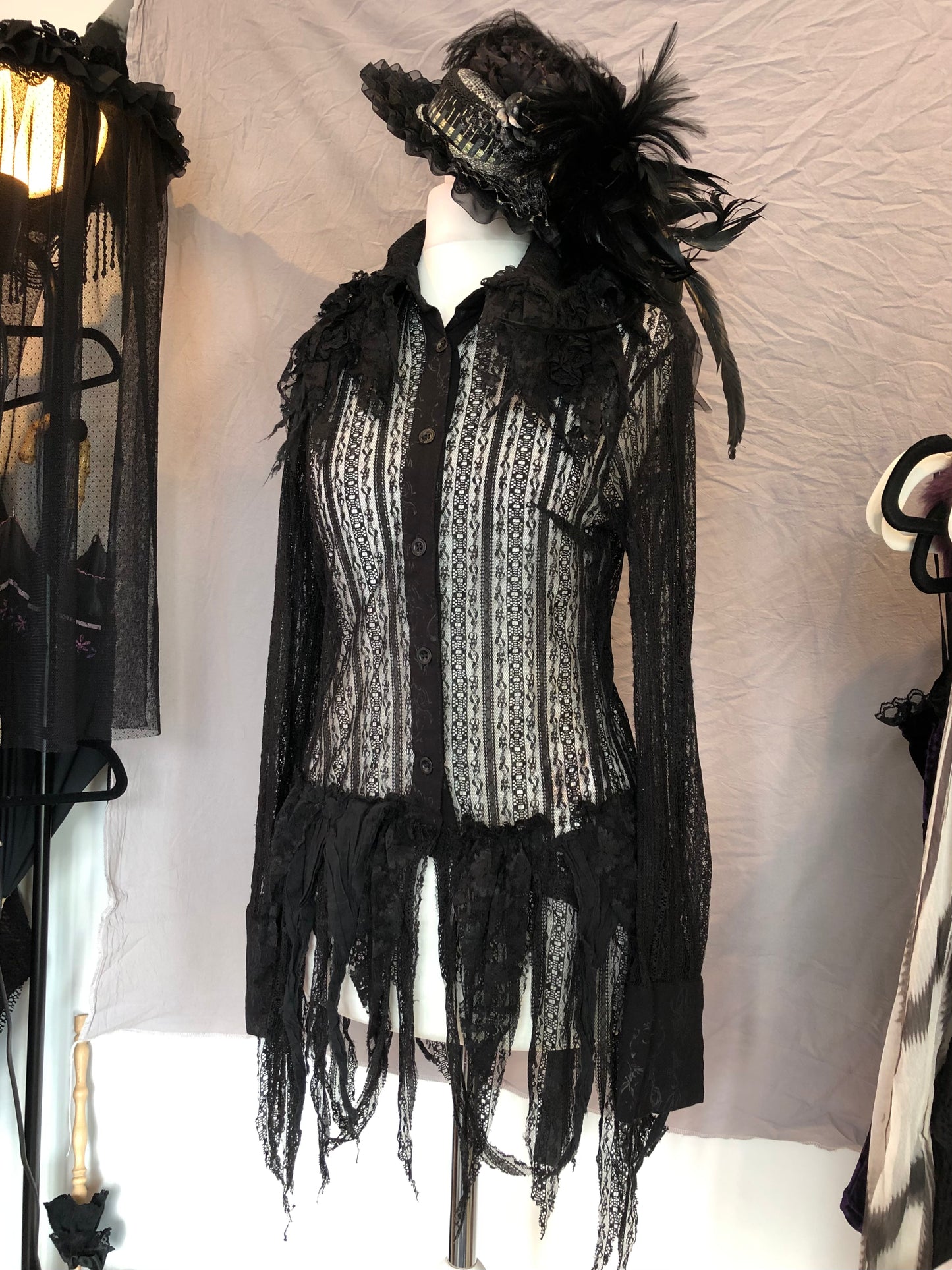 h.Naoto Frill Mesh Button Up