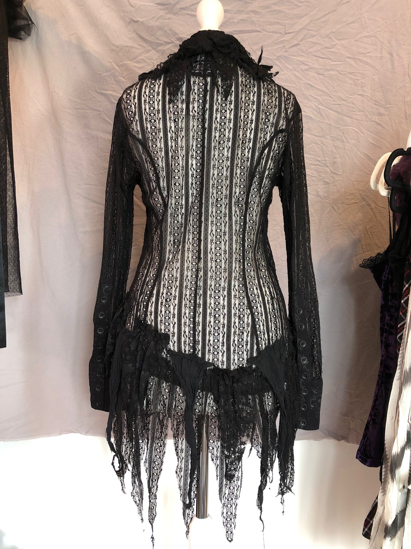 h.Naoto Frill Mesh Button Up