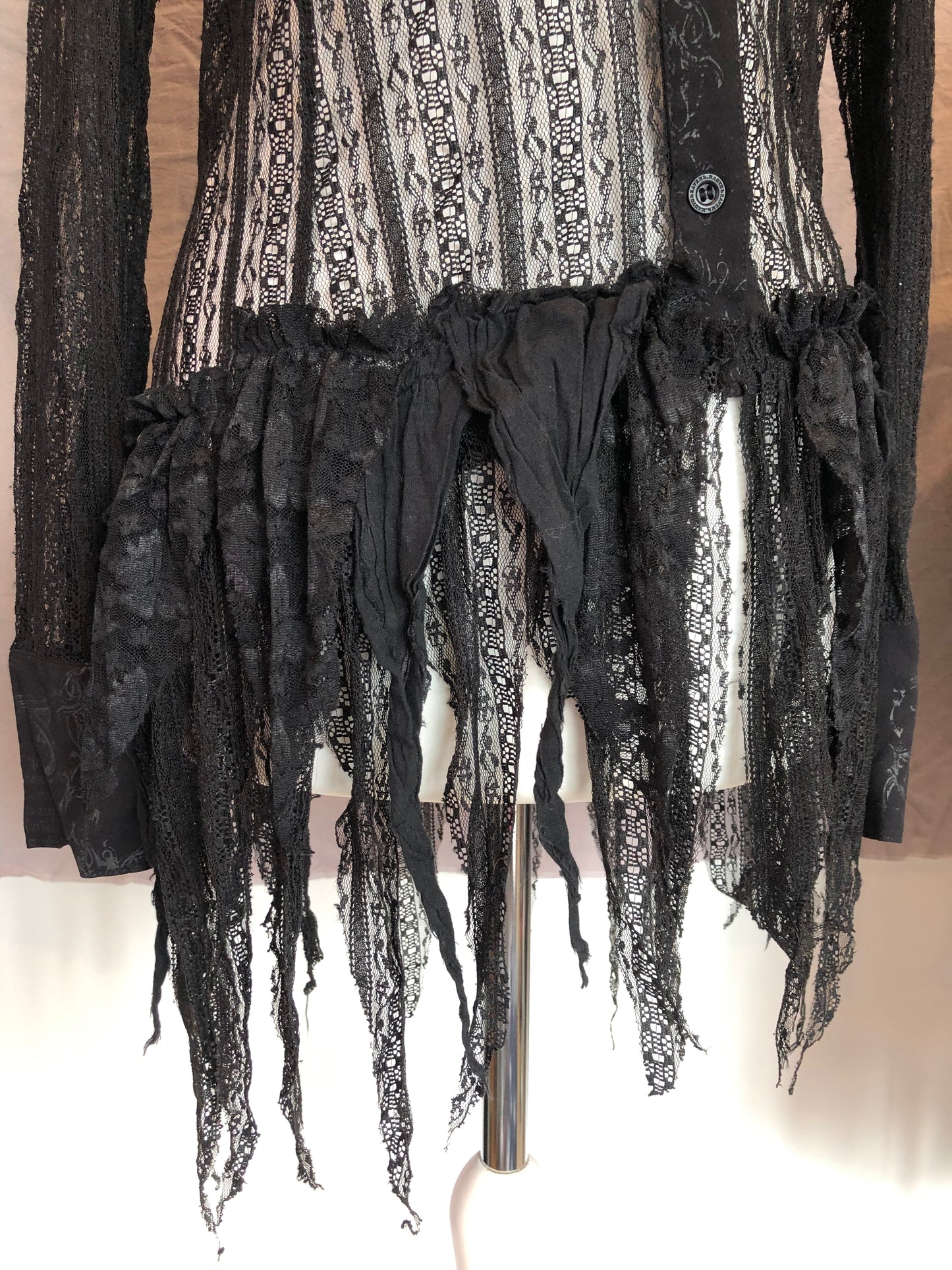 h.Naoto Frill Mesh Button Up