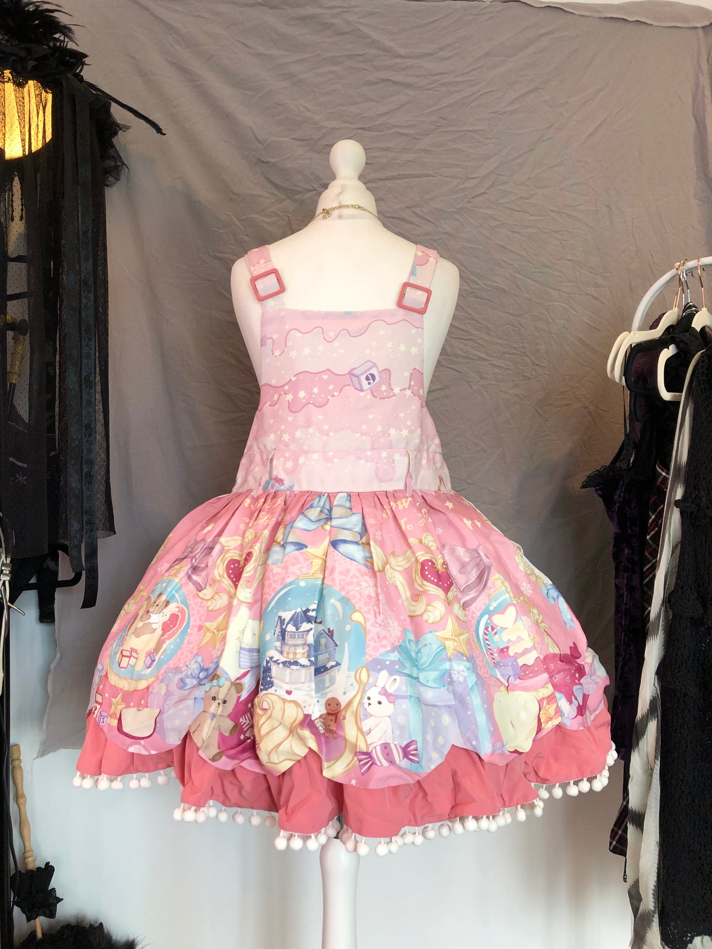 To Alice Crystal Ball Print Fur Bow JSK
