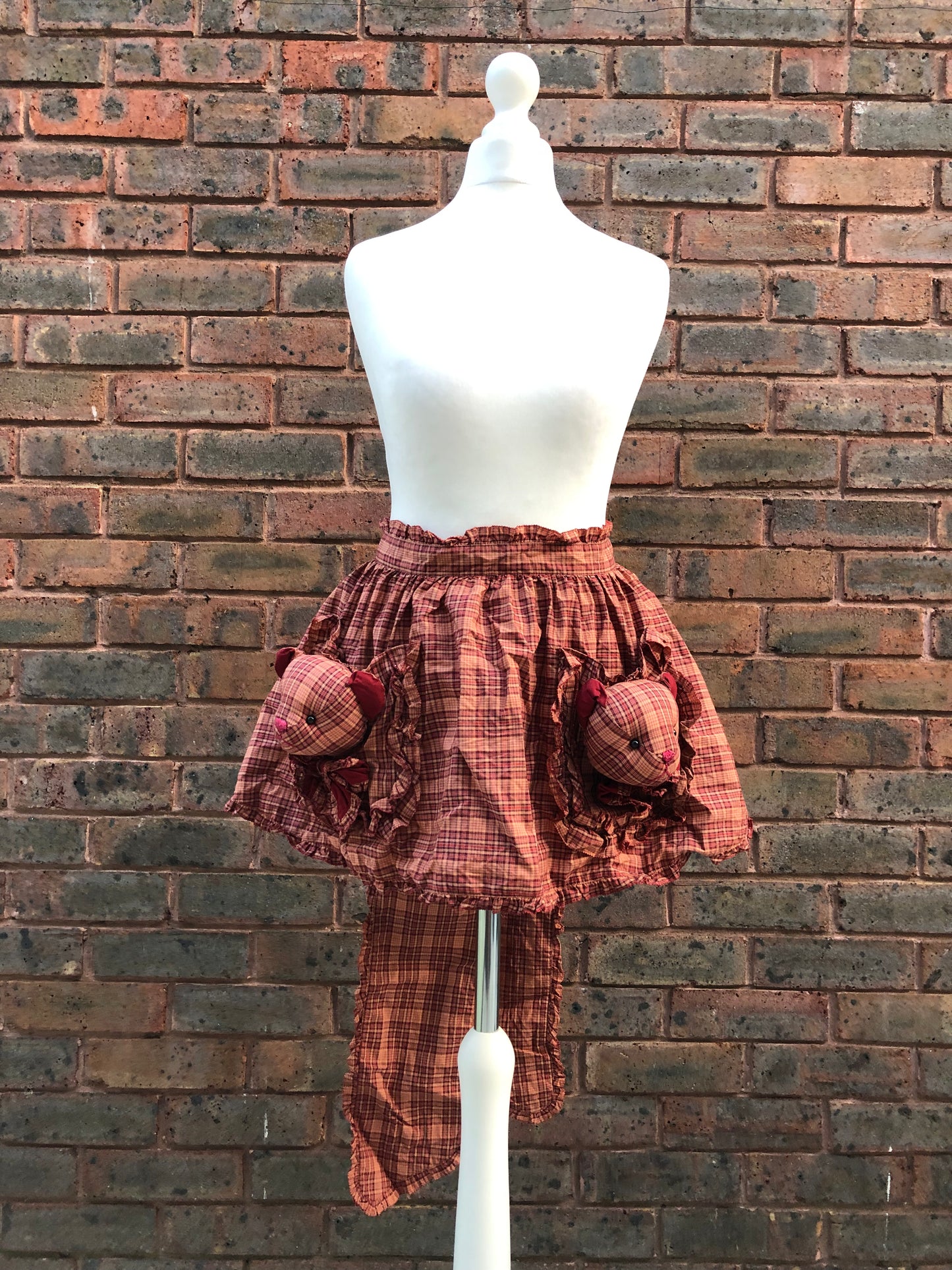 Pink House Stuffed Bear Plaid Half Apron