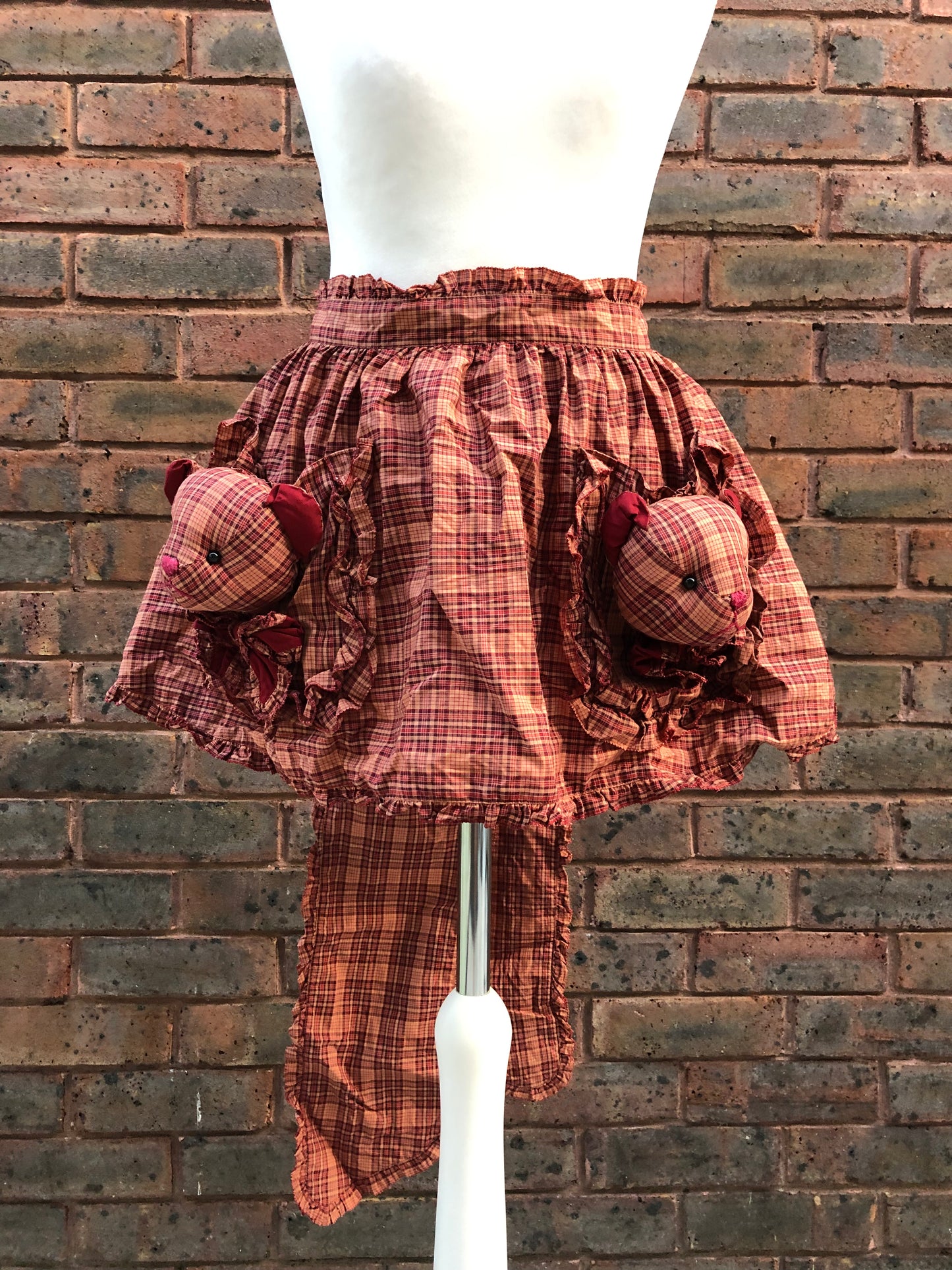 Pink House Stuffed Bear Plaid Half Apron