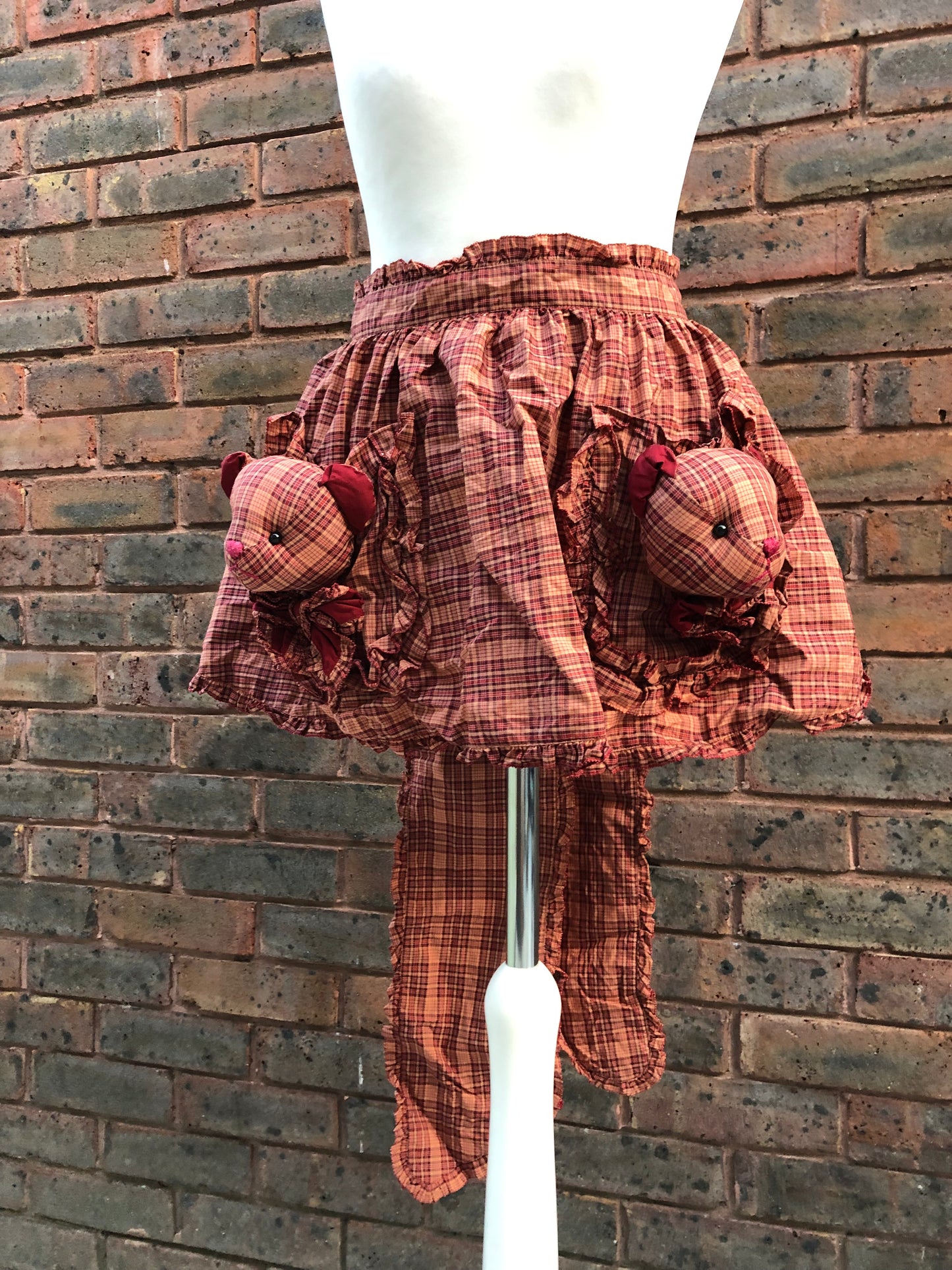 Pink House Stuffed Bear Plaid Half Apron