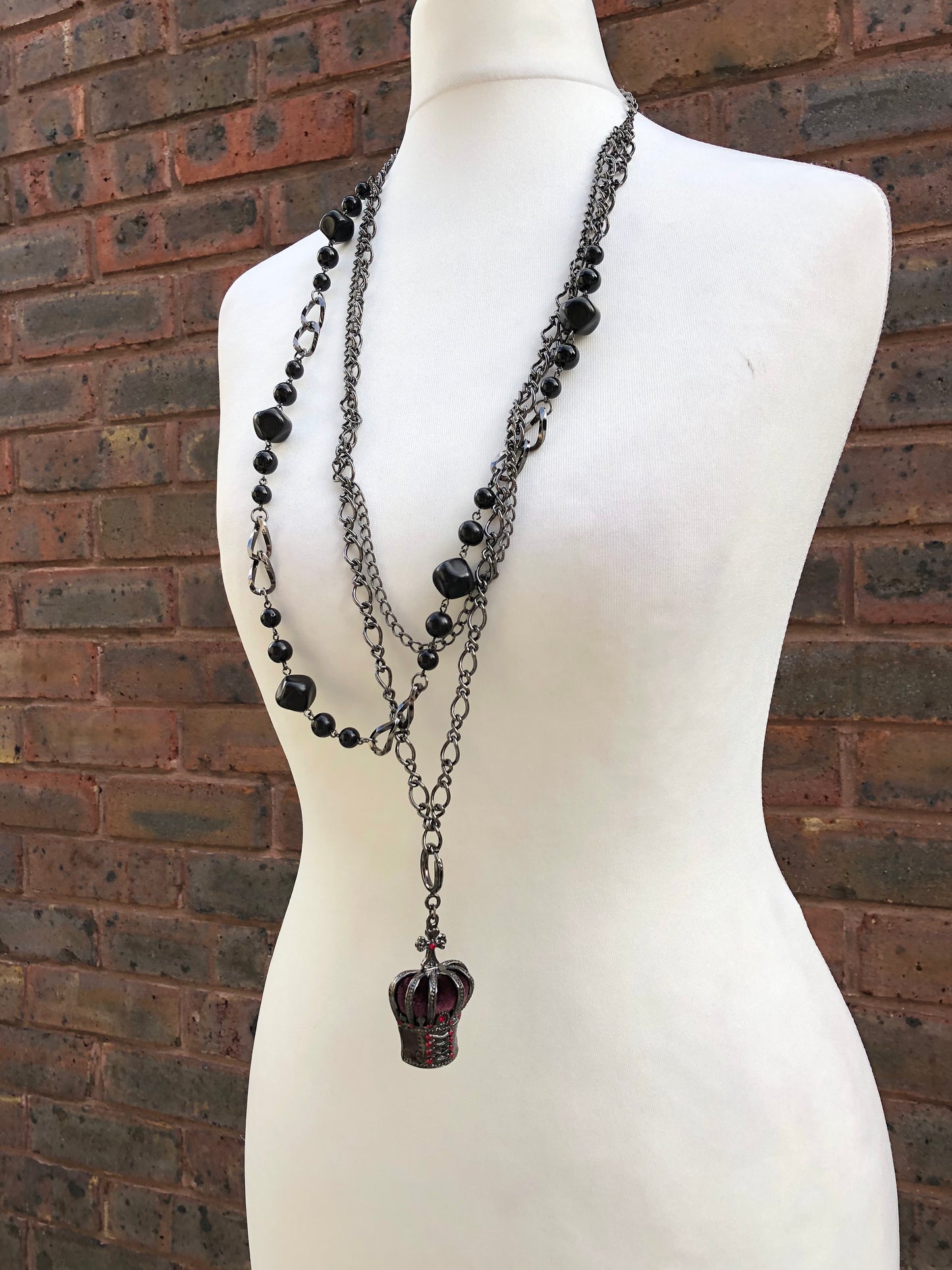 Black Peace Now Multi Layers Crown Pendant Necklace