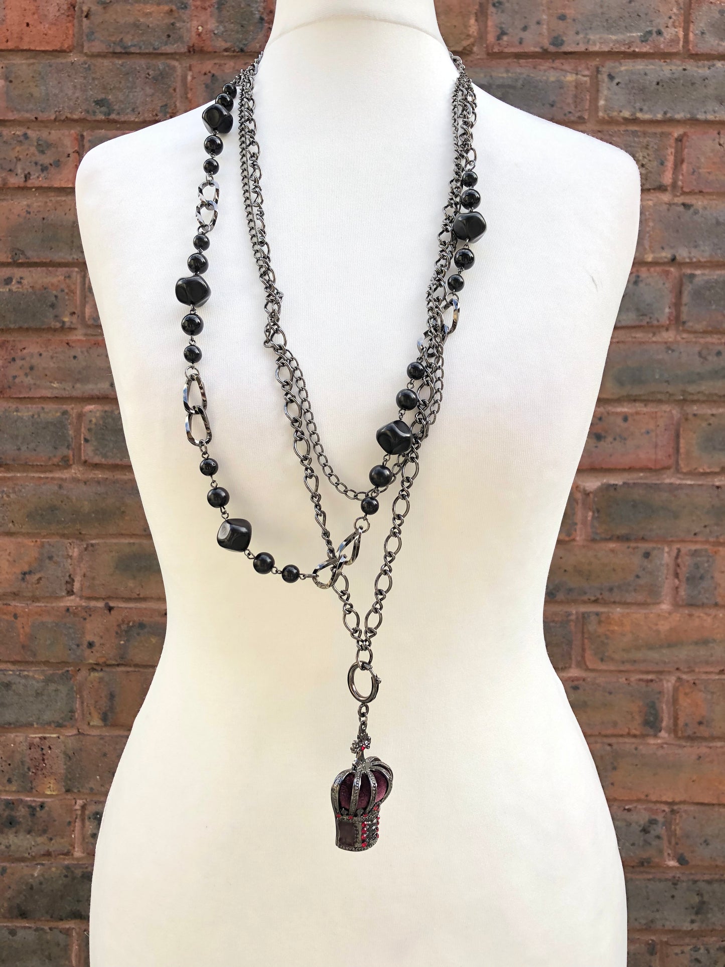 Black Peace Now Multi Layers Crown Pendant Necklace