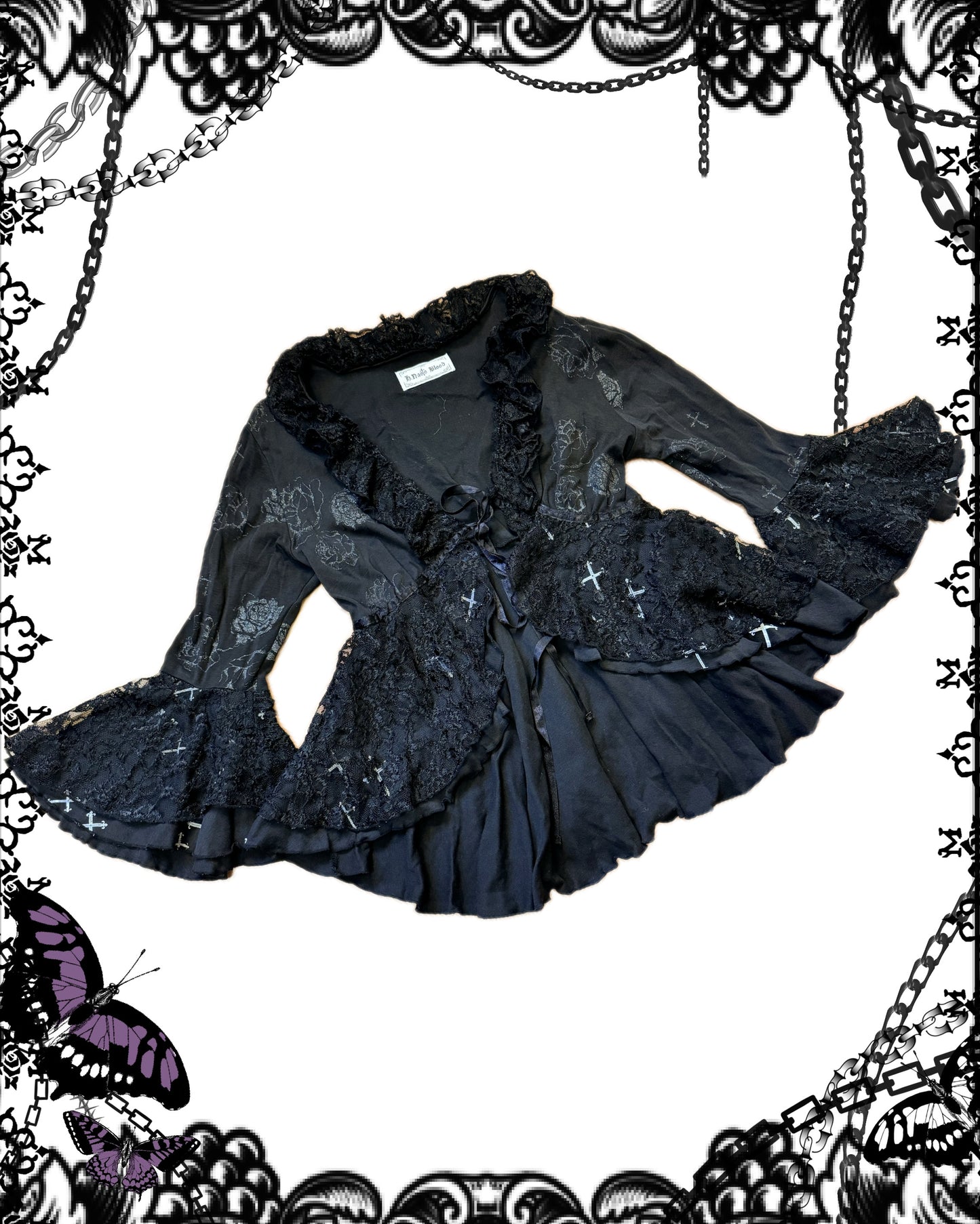h.Naoto Blood Rose Print Ruffle Blouse
