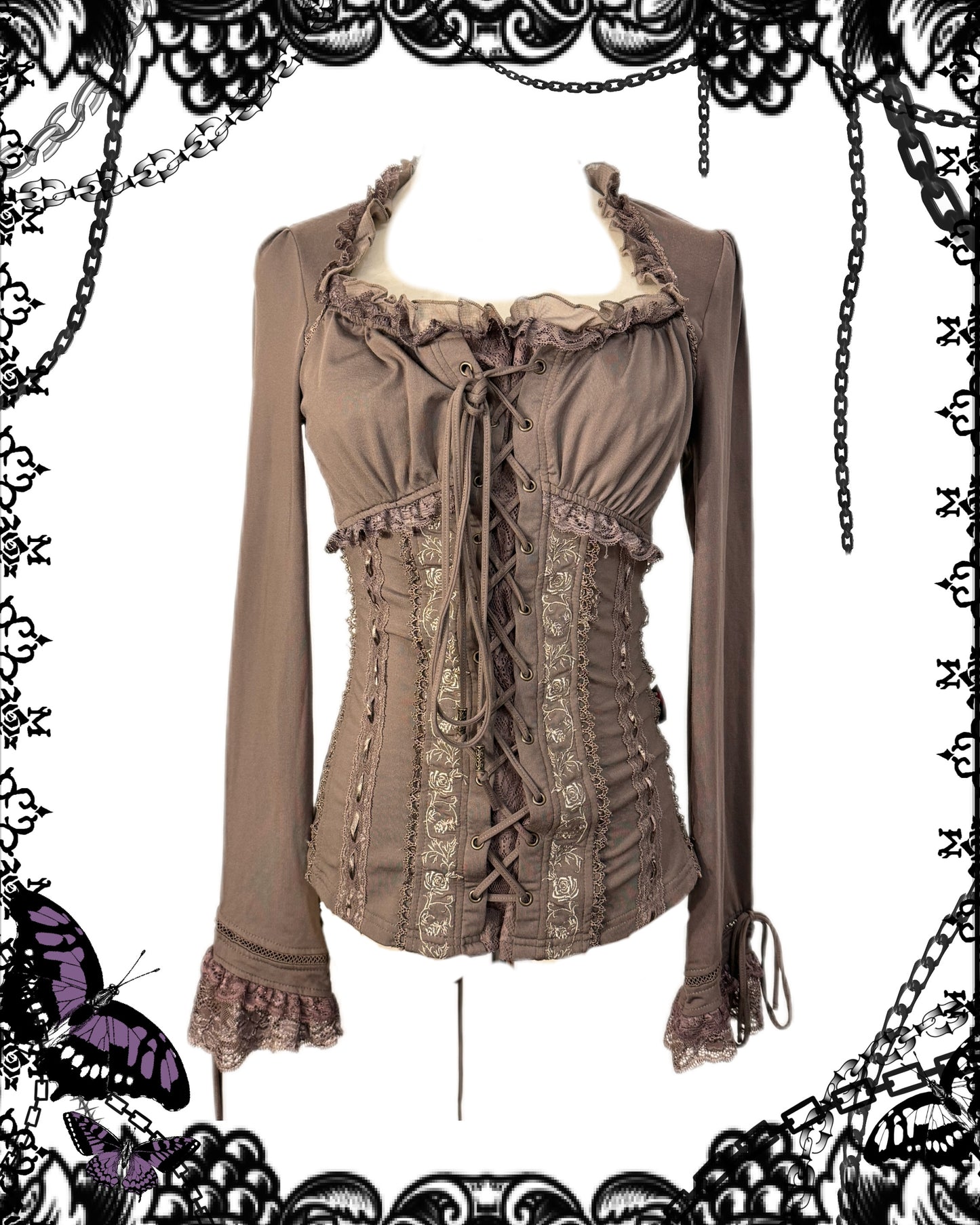 OZZ ON Lace-Up Long-Sleeves Top