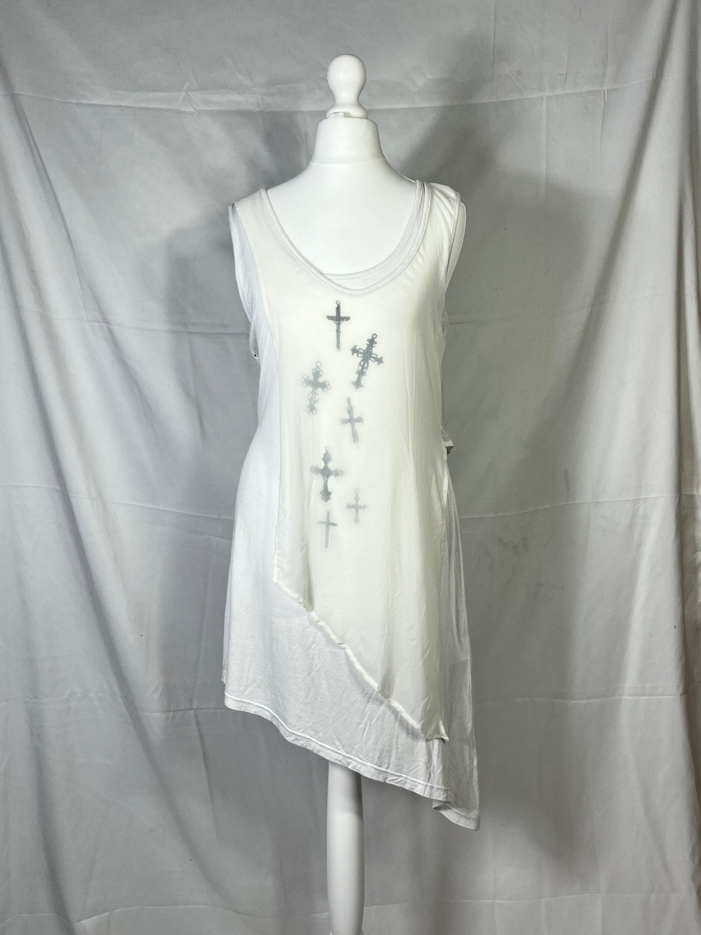 h.Naoto Graphic Print Multi-Layer Mesh Tank Top Dress