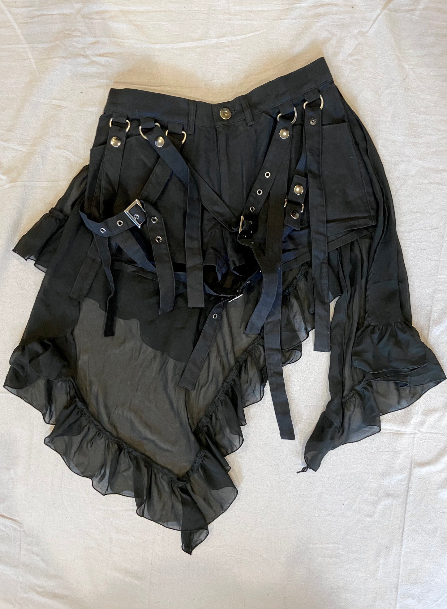 Black Peace Now Multi-Layers Strap and Mesh Skirt Shorts