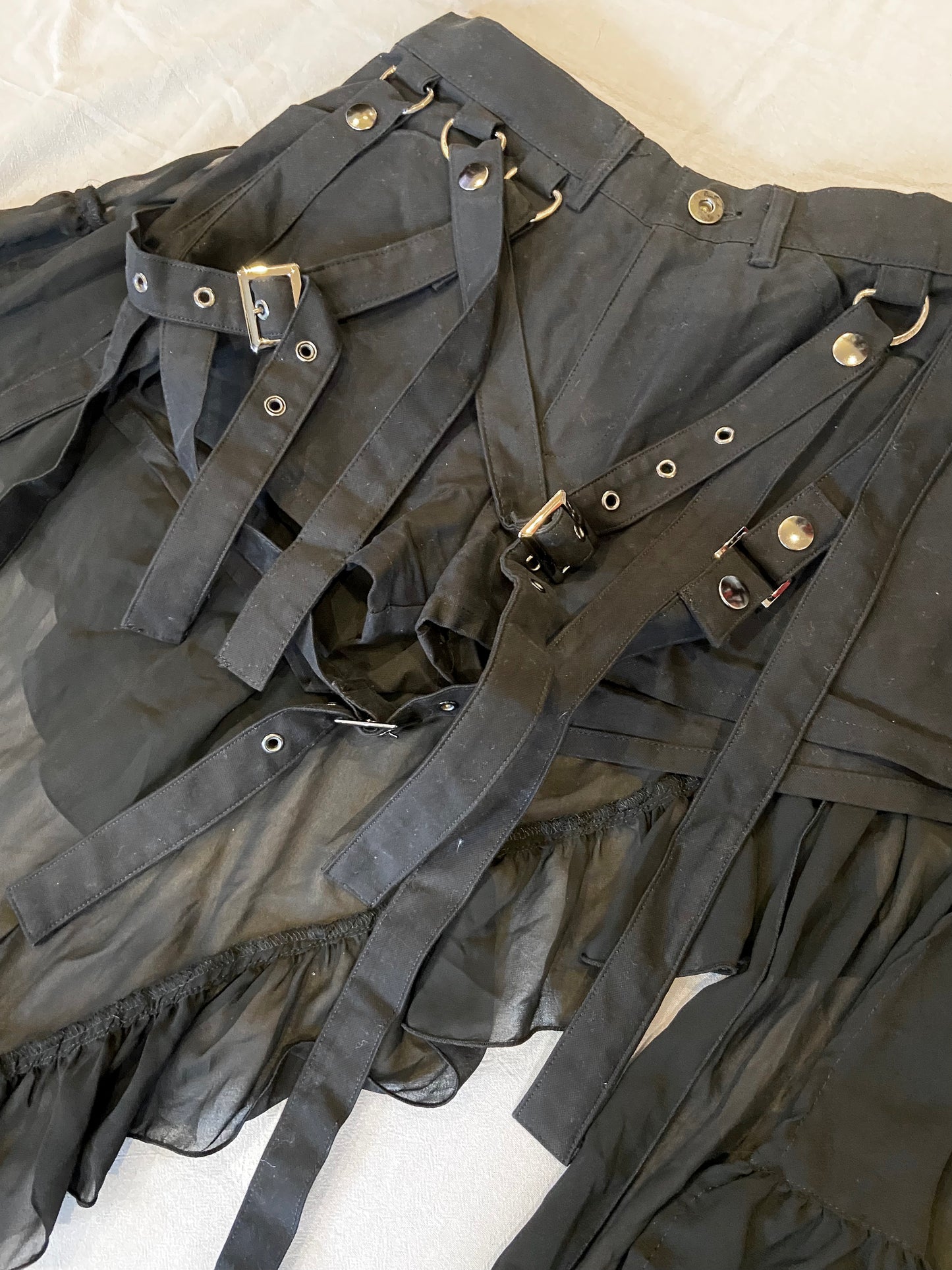Black Peace Now Multi-Layers Strap and Mesh Skirt Shorts