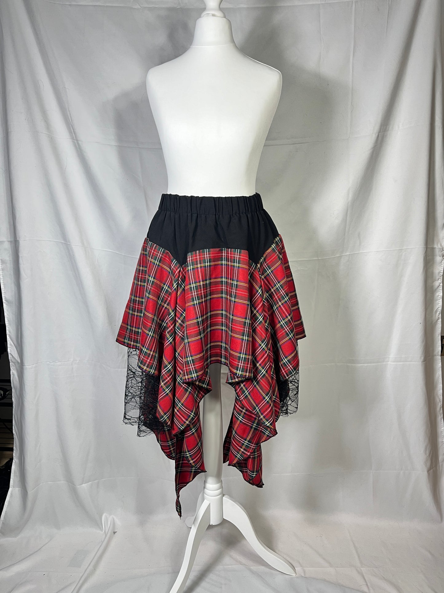 Drughoney Plaid Mesh Layer Skirt