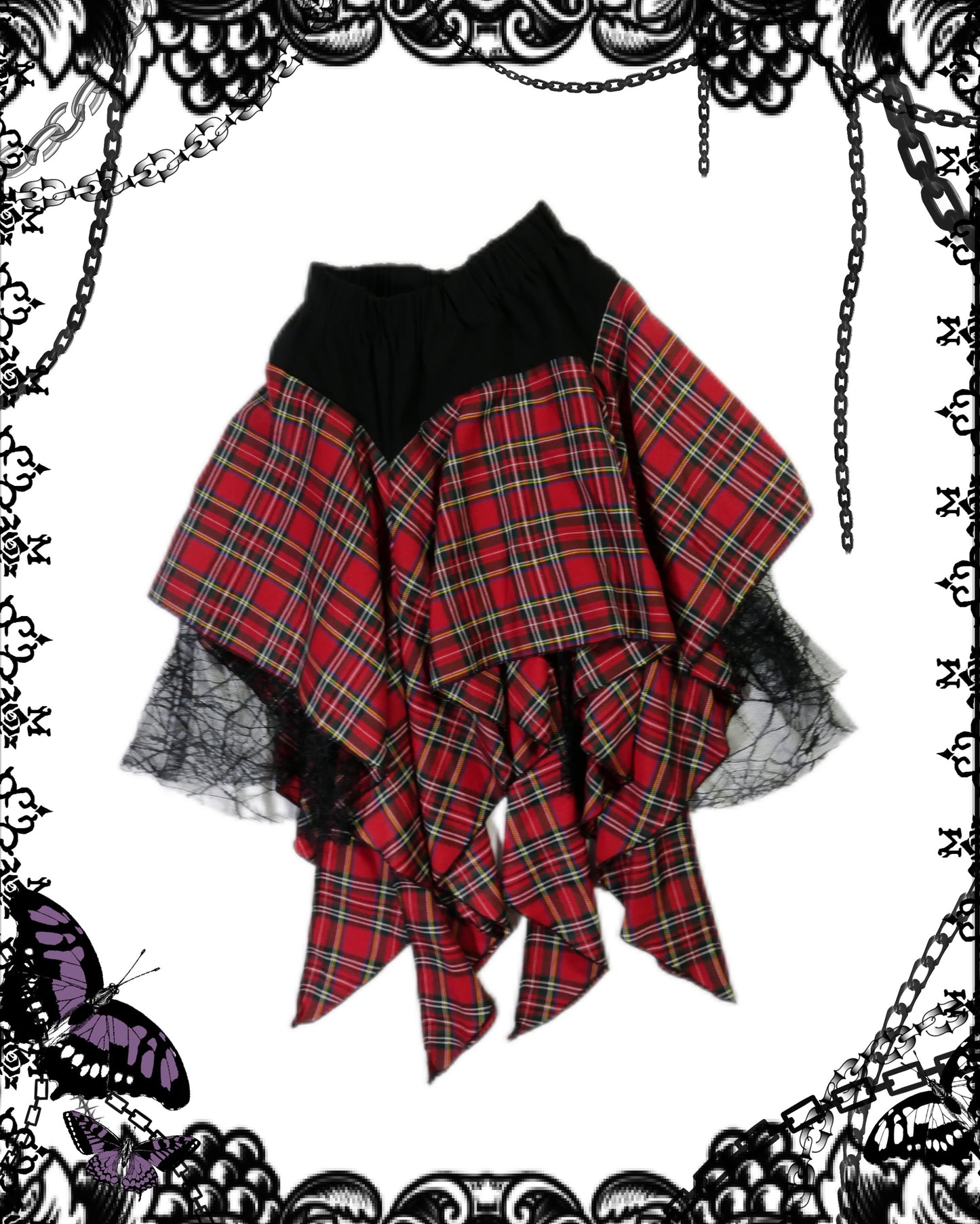 Drughoney Plaid Mesh Layer Skirt