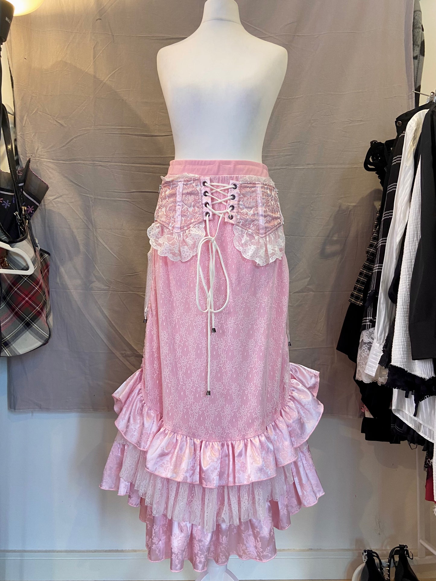 Qutie Frash Pink Ruffle Lace Maxi Skirt