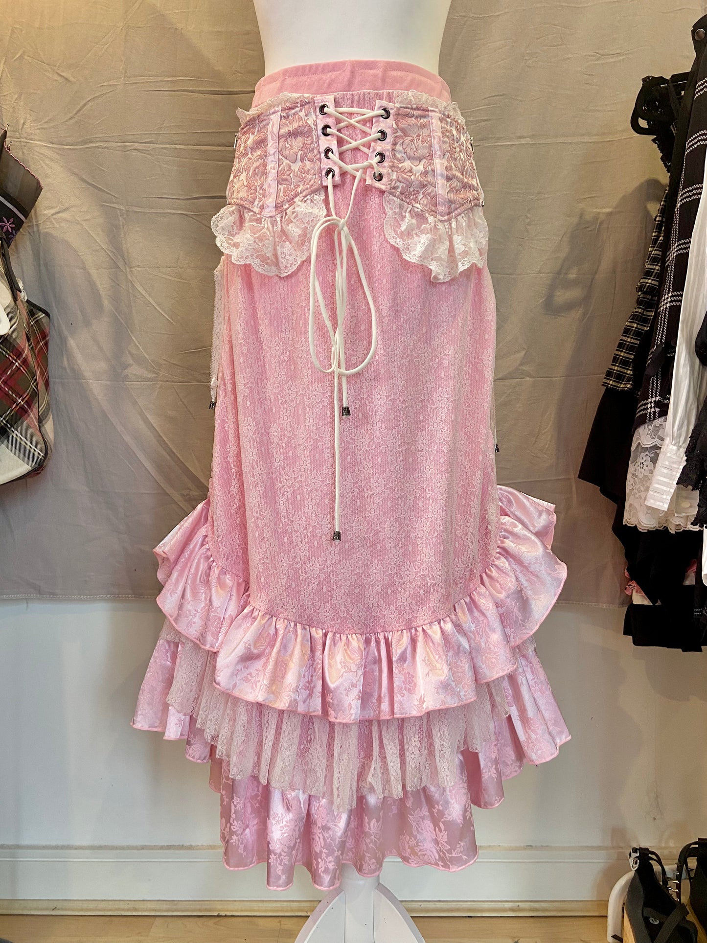 Qutie Frash Pink Ruffle Lace Maxi Skirt
