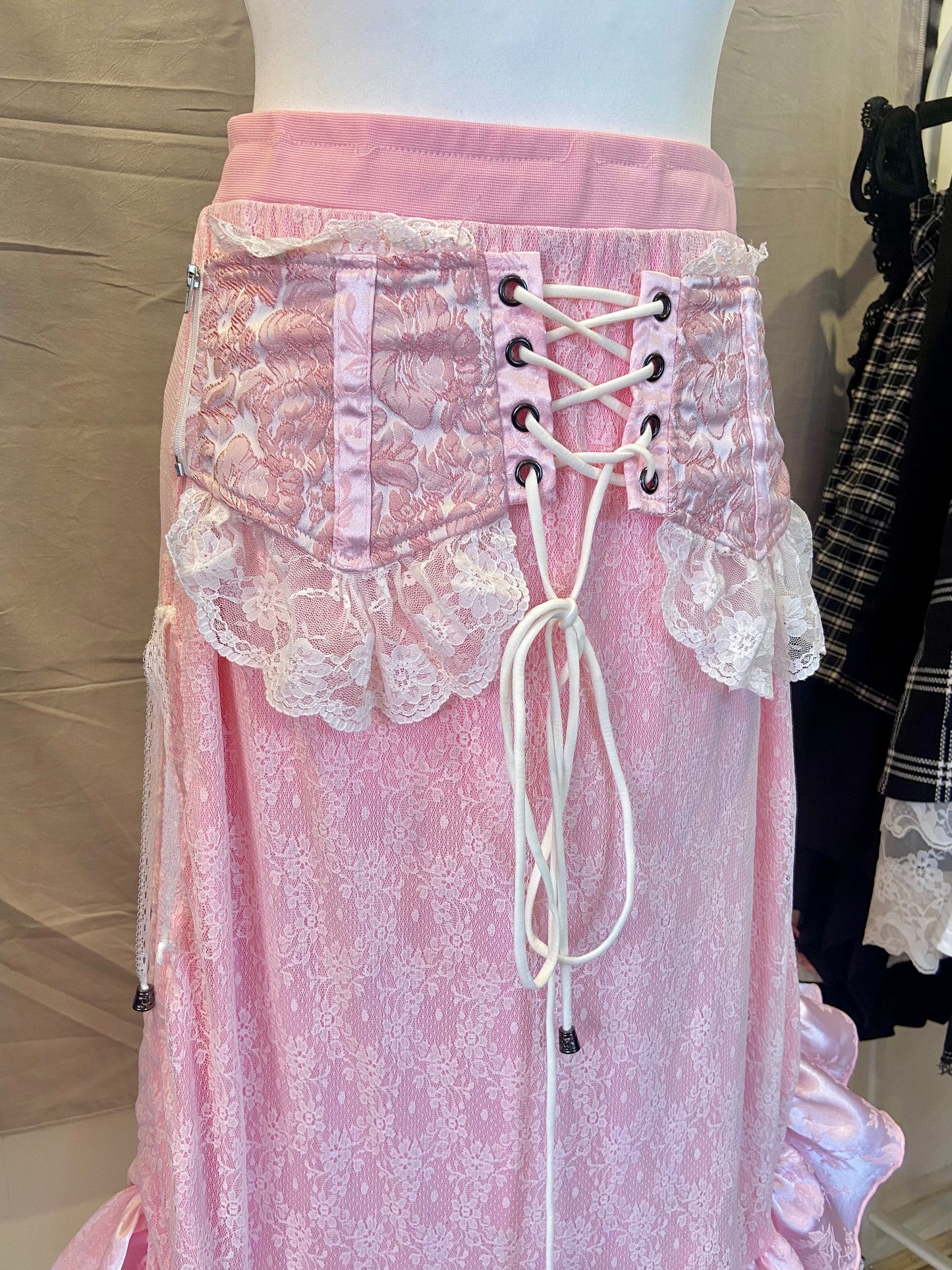 Qutie Frash Pink Ruffle Lace Maxi Skirt