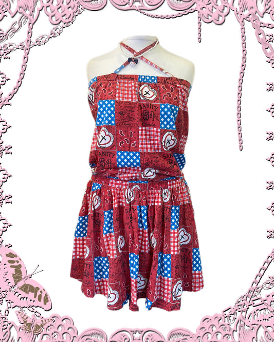 Red Tile Print Halter Top Dress