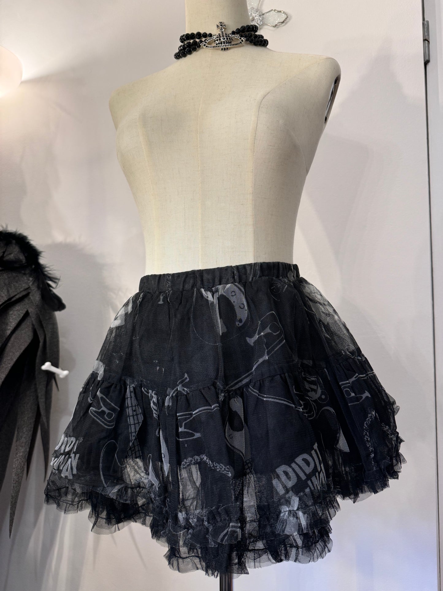 Mesh Letter Print Skirt