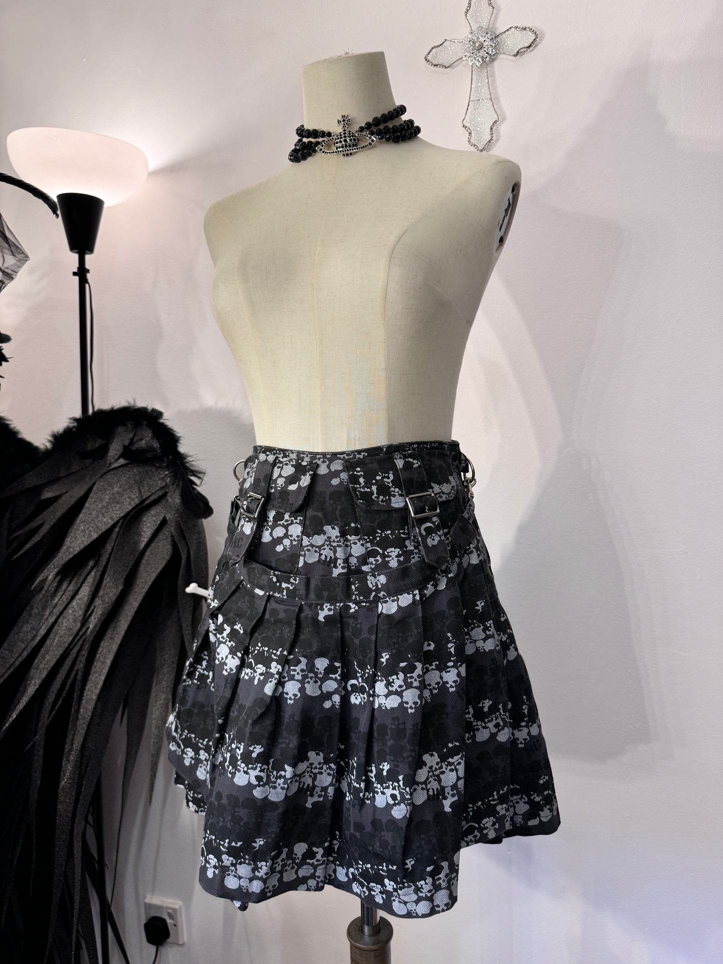 Hell Cat Punks Double-Layers Skull Print Skirt