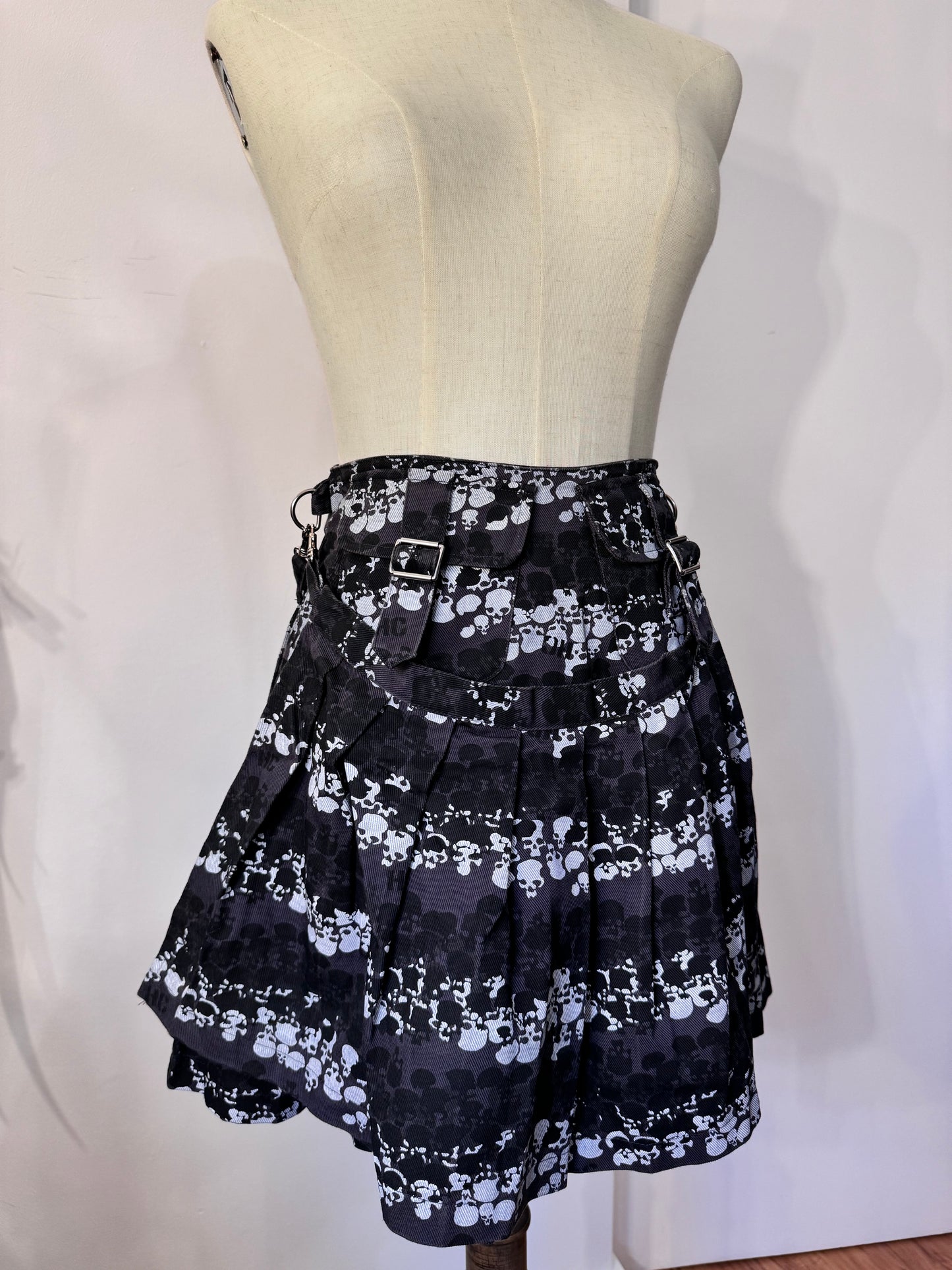 Hell Cat Punks Double-Layers Skull Print Skirt