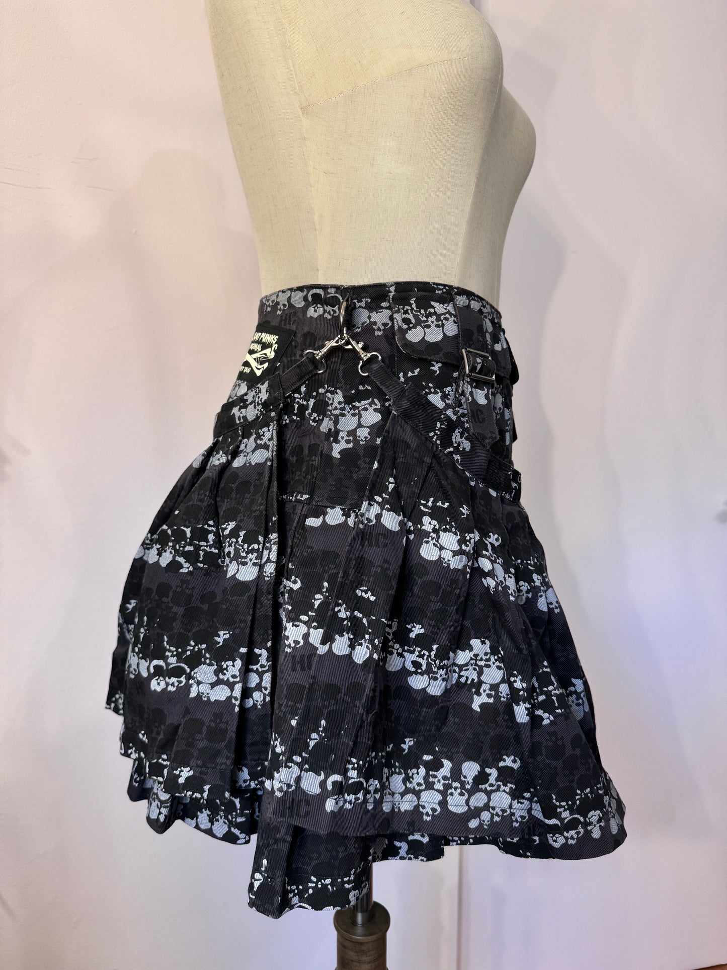 Hell Cat Punks Double-Layers Skull Print Skirt