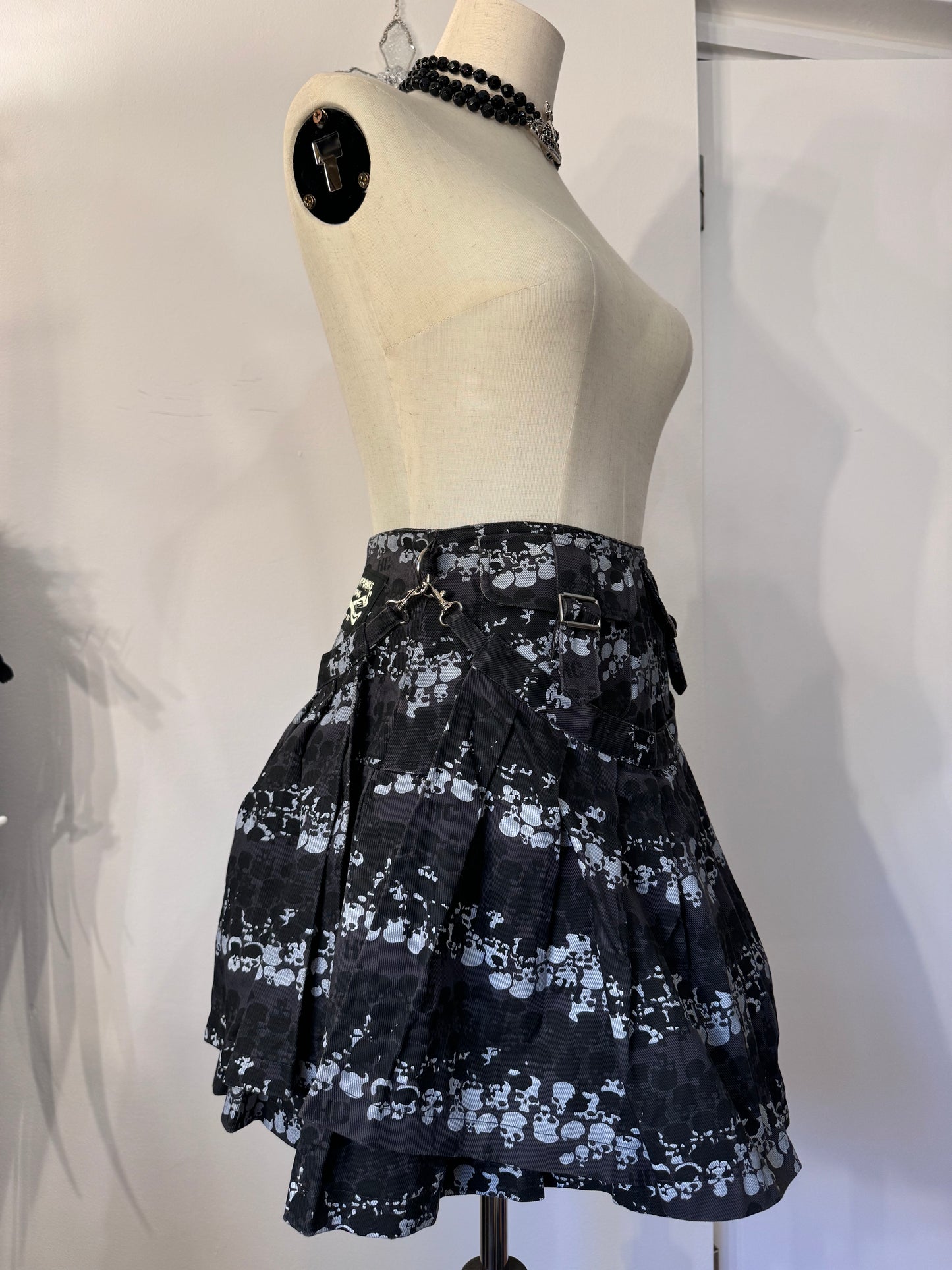 Hell Cat Punks Double-Layers Skull Print Skirt