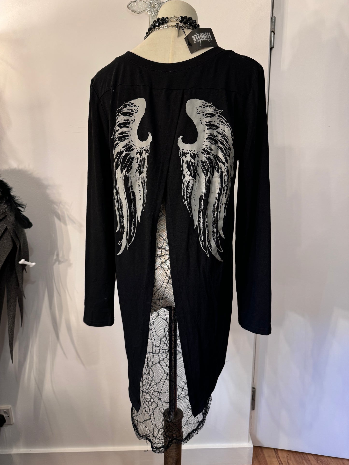 Glavil Double-Layers Skull Print Spider-Web Mesh Top
