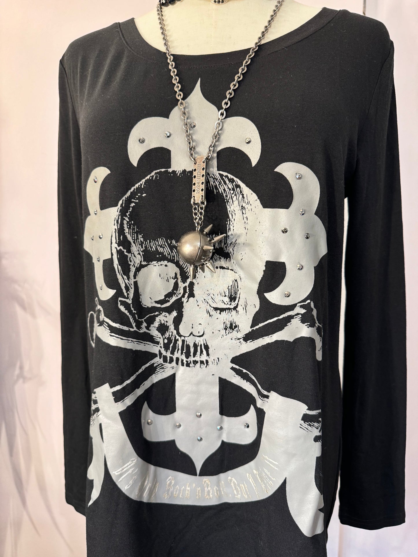 Glavil Double-Layers Skull Print Spider-Web Mesh Top