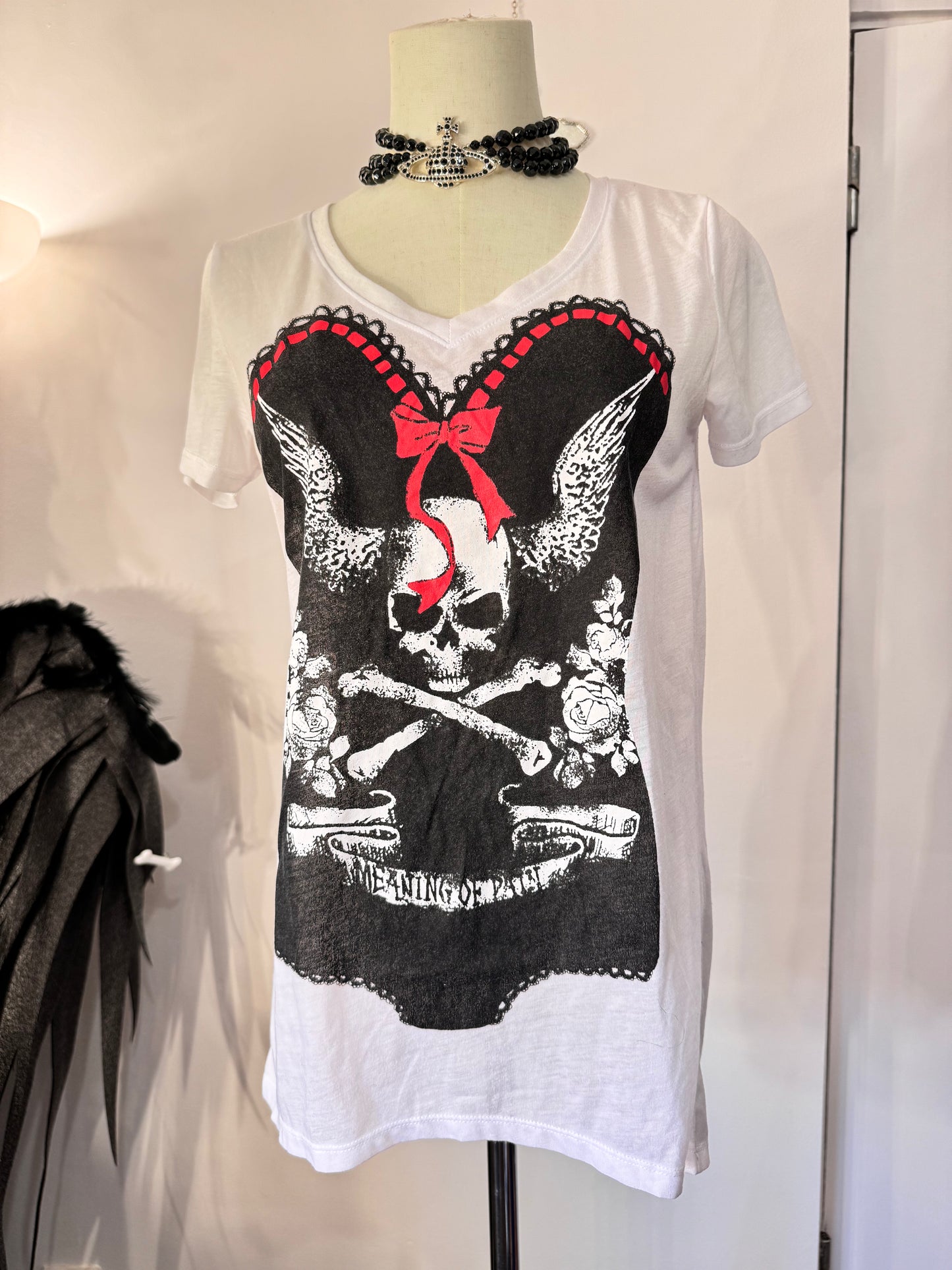 Skull Print Wings Cut-out T-Shirt
