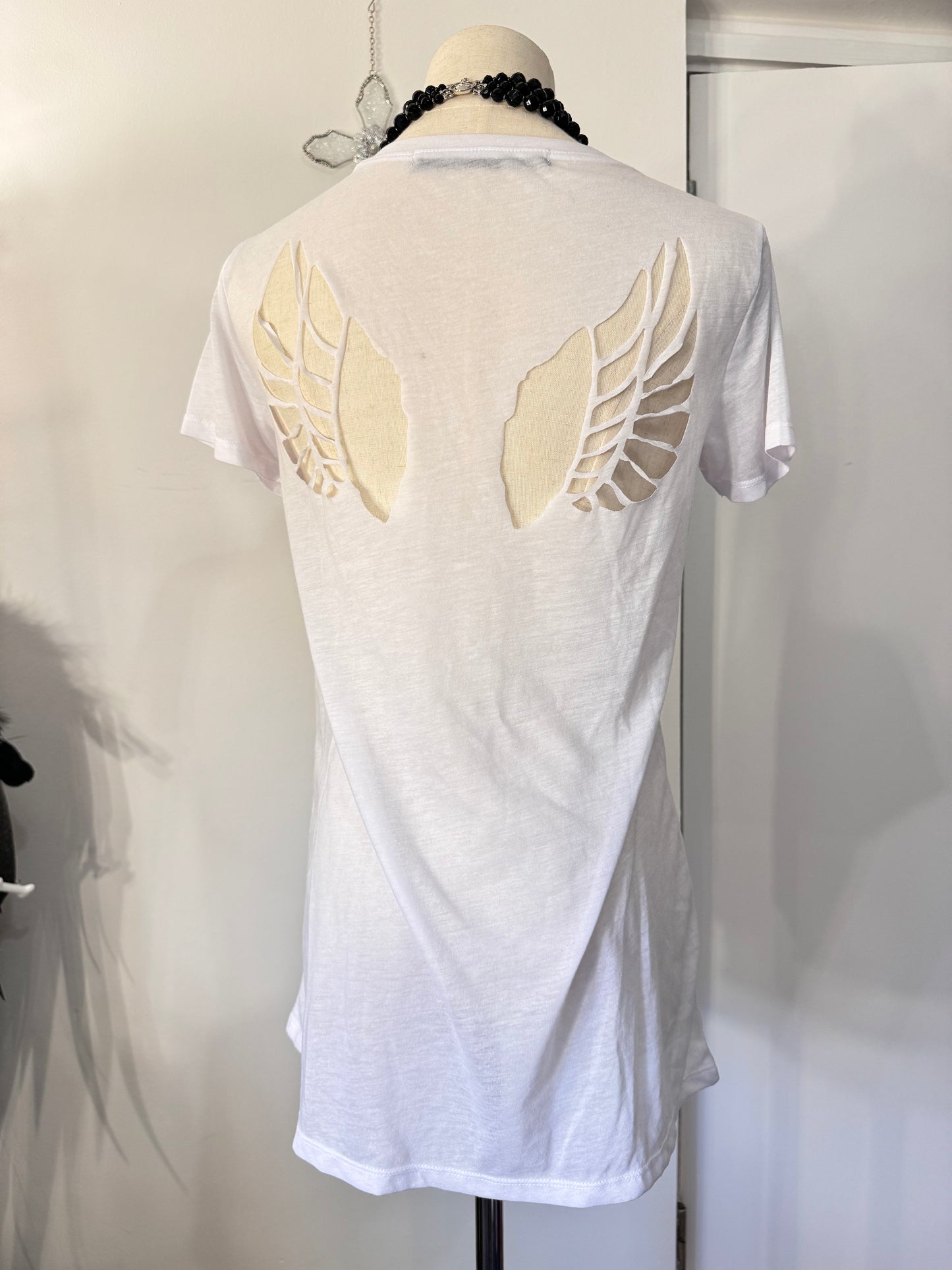 Skull Print Wings Cut-out T-Shirt