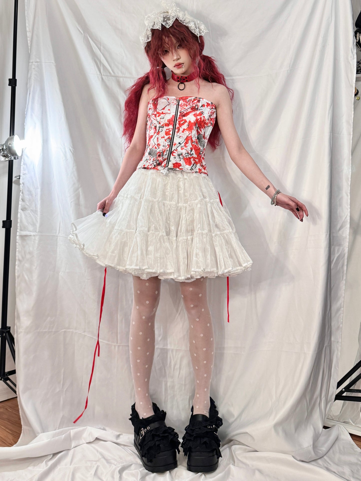 Dangerous Nude Pill and Blood Print Corset