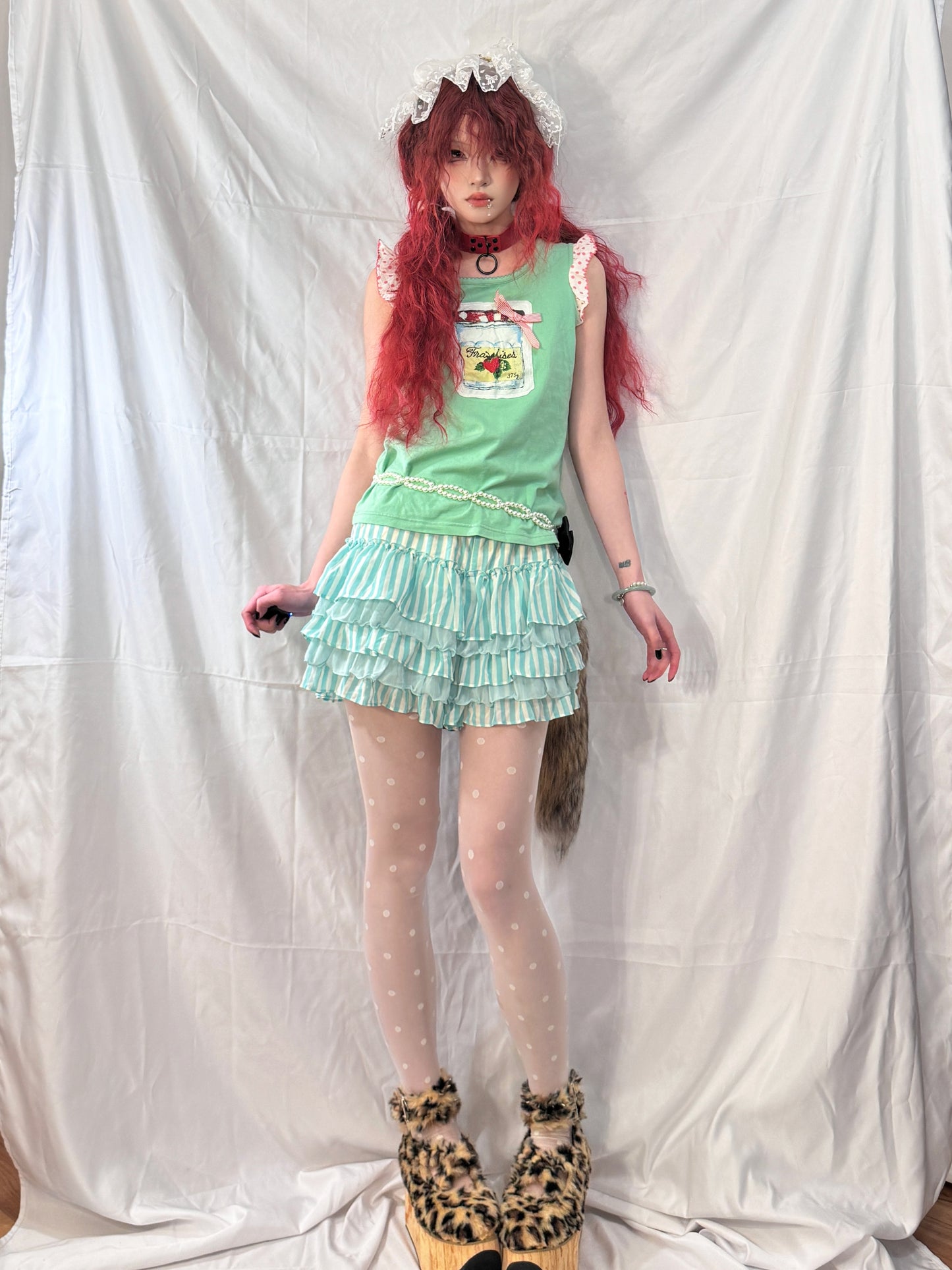 Graphic Print Ruffle Tank Top and Shorts Set