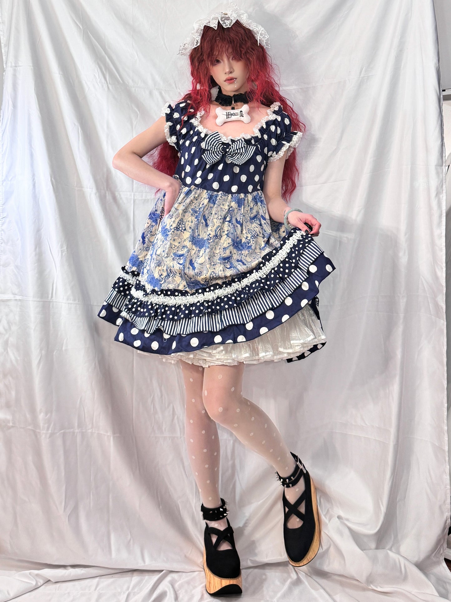 Dangerous Nude Dots Print Ruffle Dress