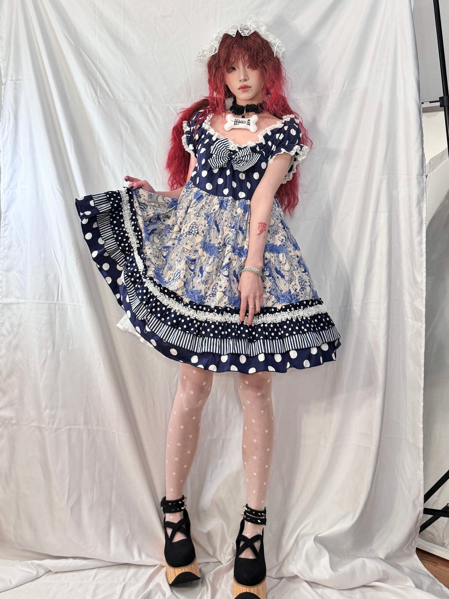 Dangerous Nude Dots Print Ruffle Dress