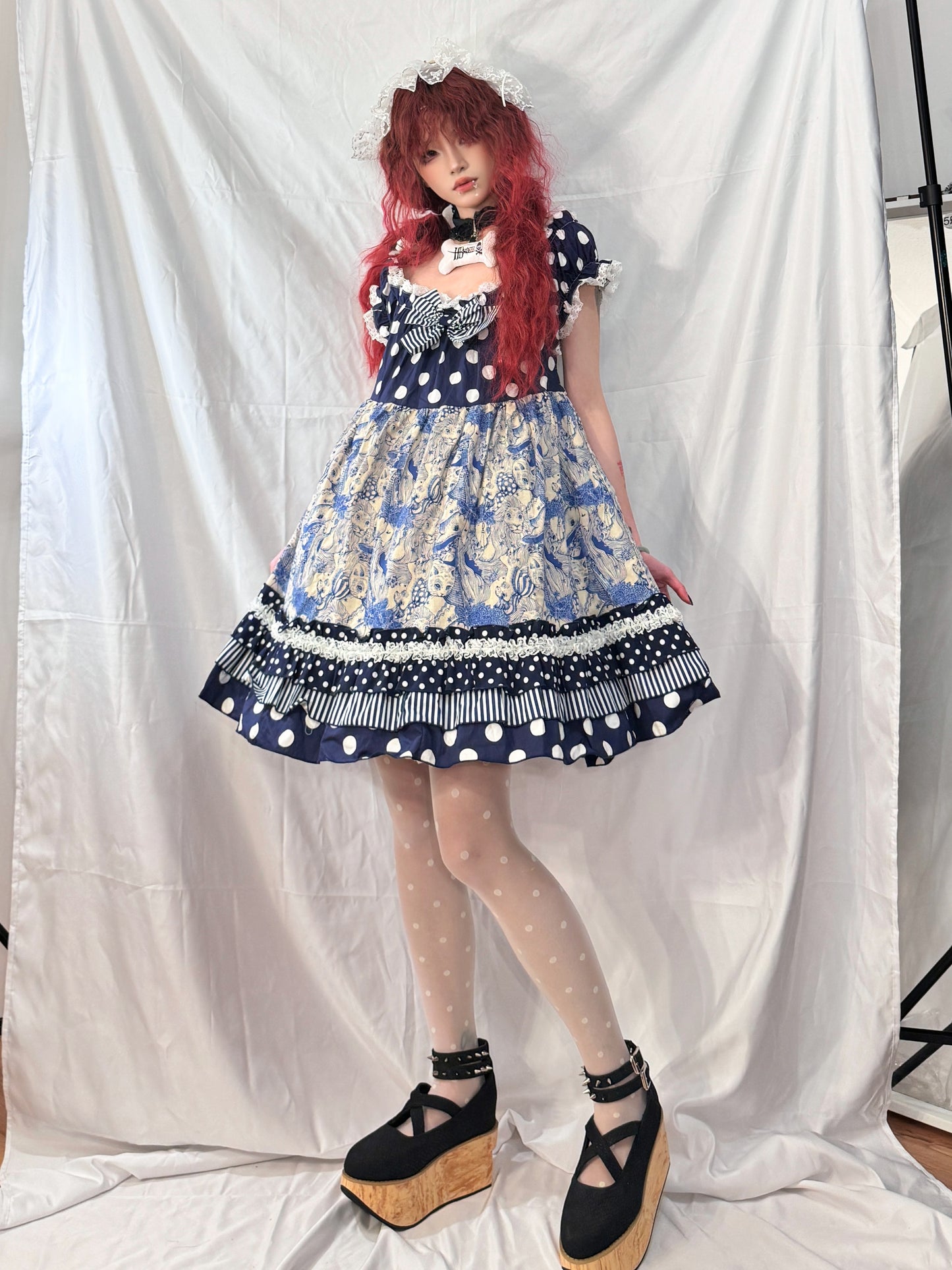 Dangerous Nude Dots Print Ruffle Dress