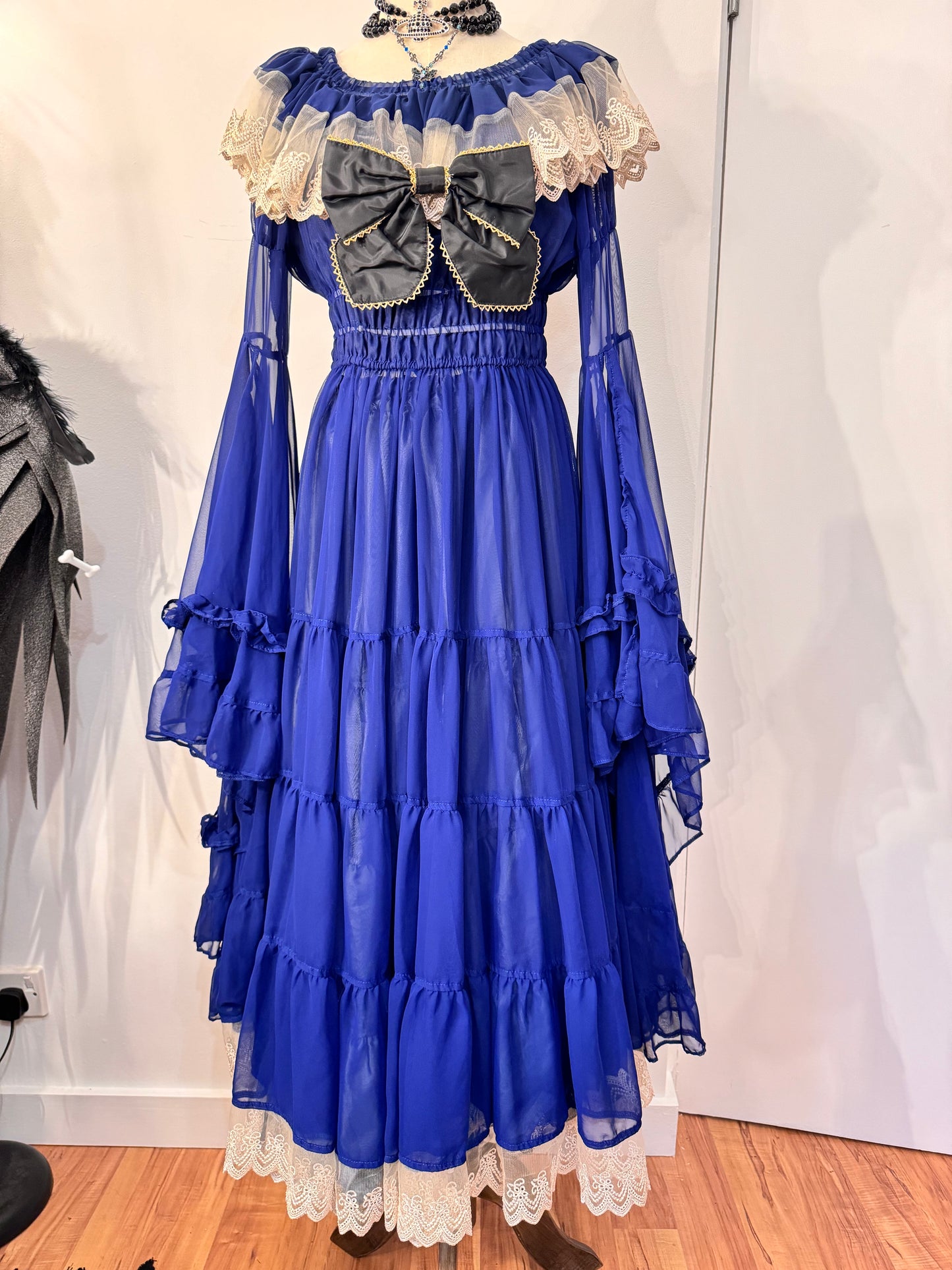 Triple Fortune Blue Mesh Ruffle Dress