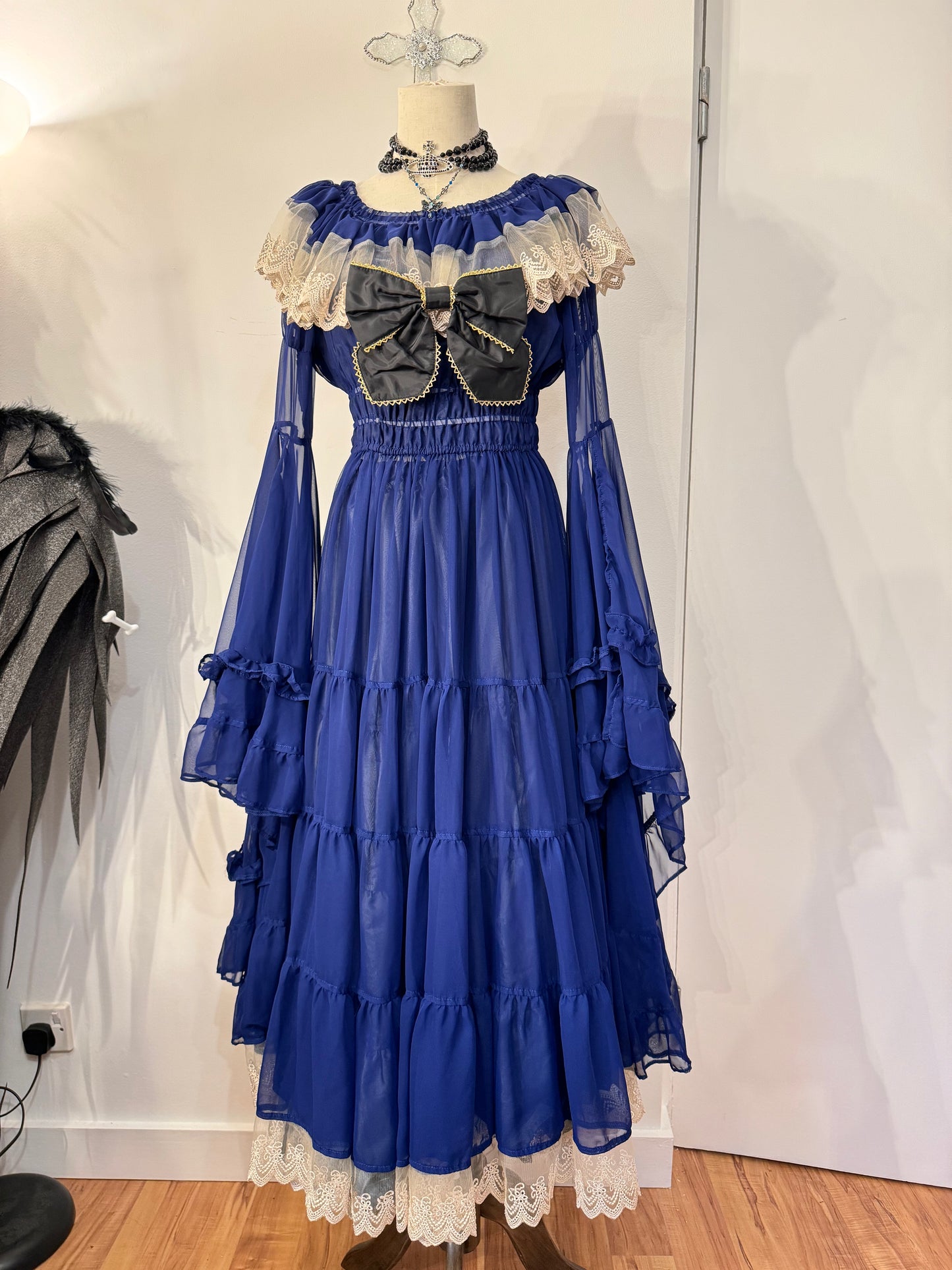 Triple Fortune Blue Mesh Ruffle Dress