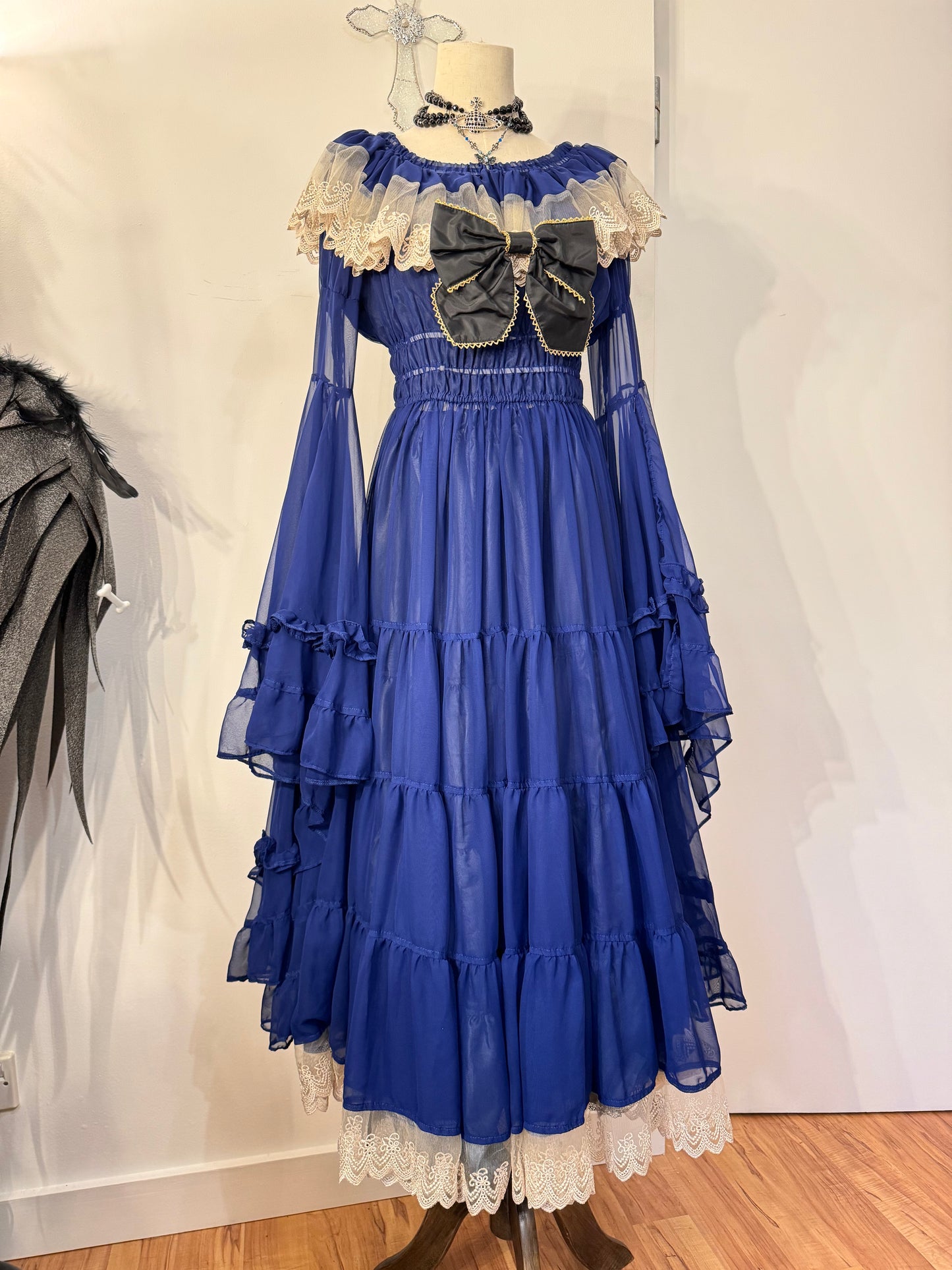 Triple Fortune Blue Mesh Ruffle Dress