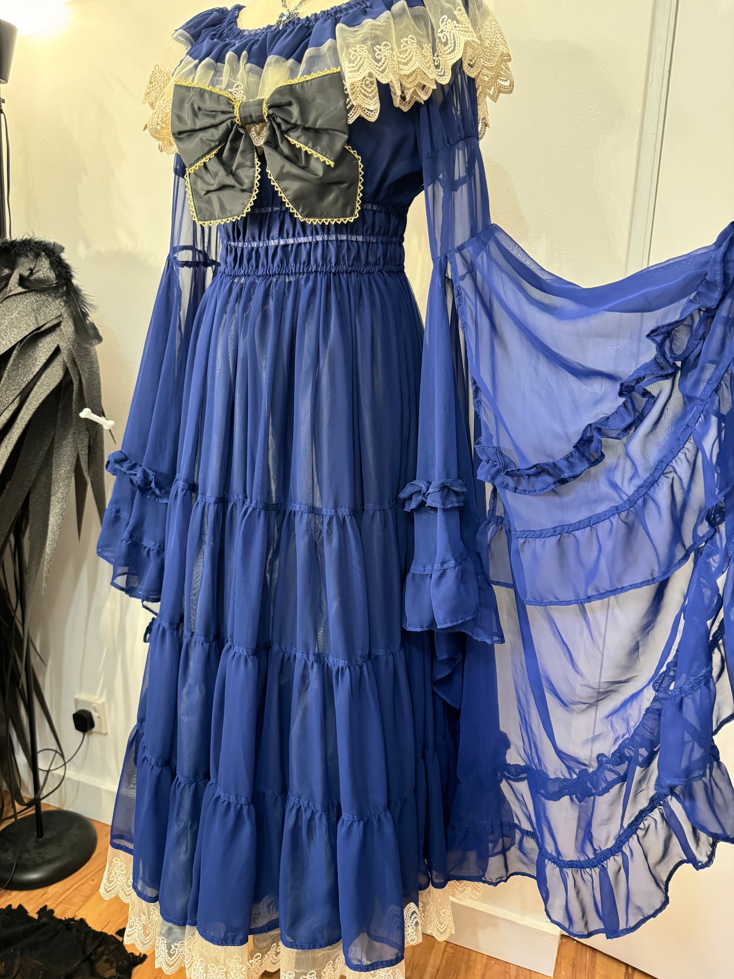 Triple Fortune Blue Mesh Ruffle Dress