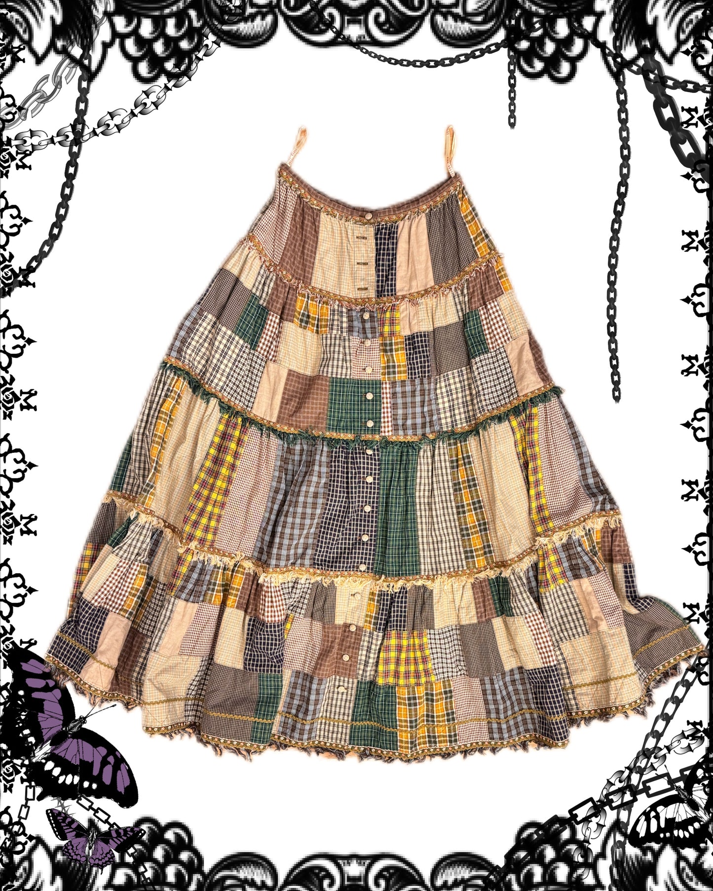 pink house Plaid Patch Maxi Skirt