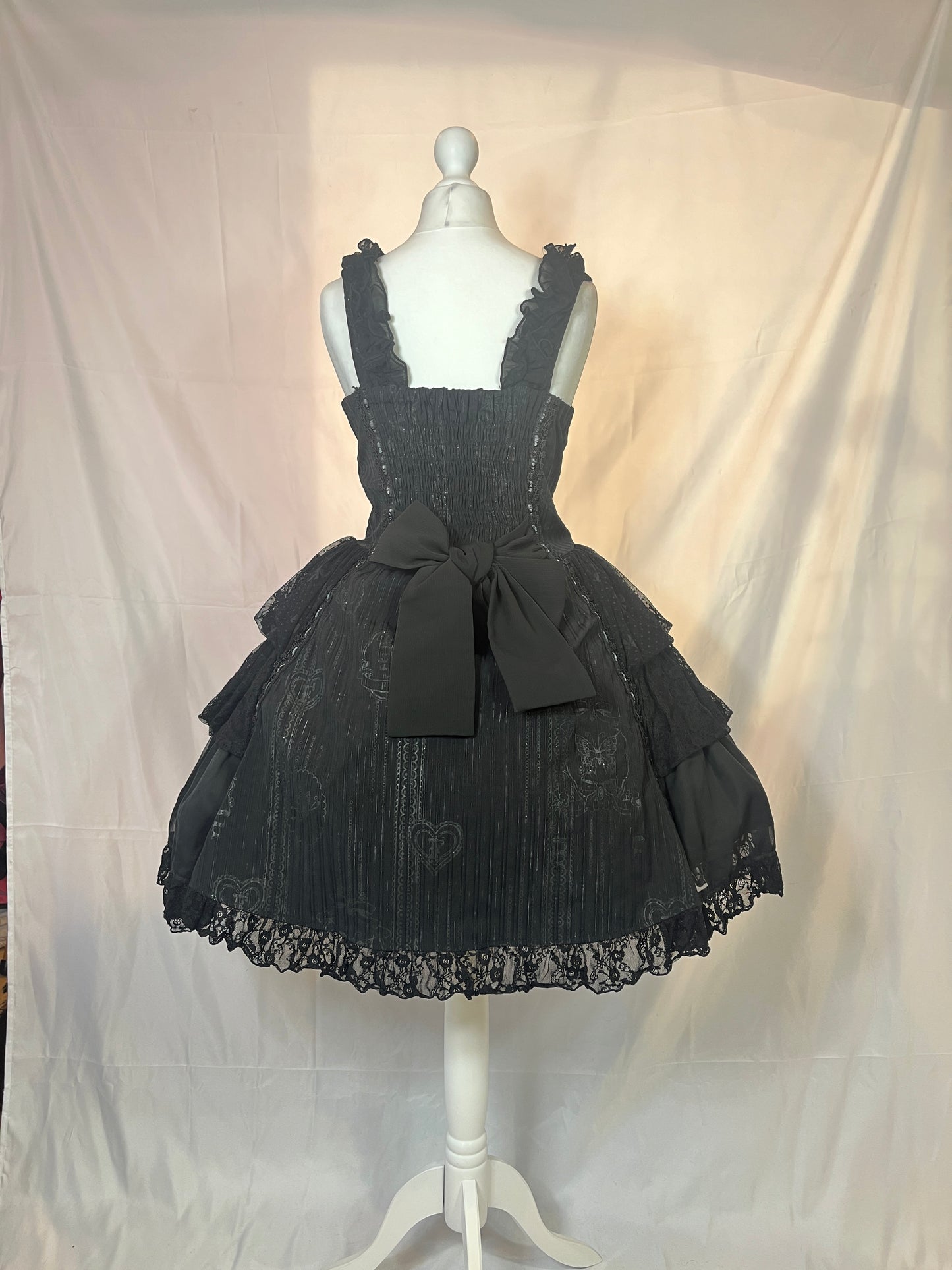 h.Naoto Frill Black Mesh Lace Up JSK