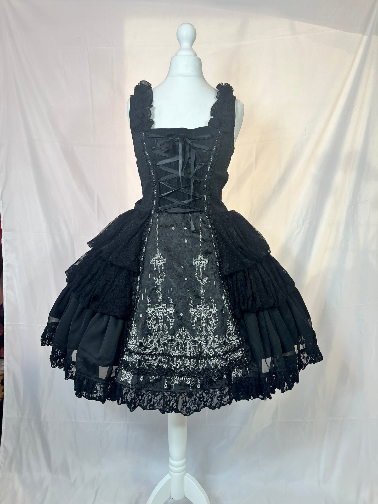 h.Naoto Frill Black Mesh Lace Up JSK