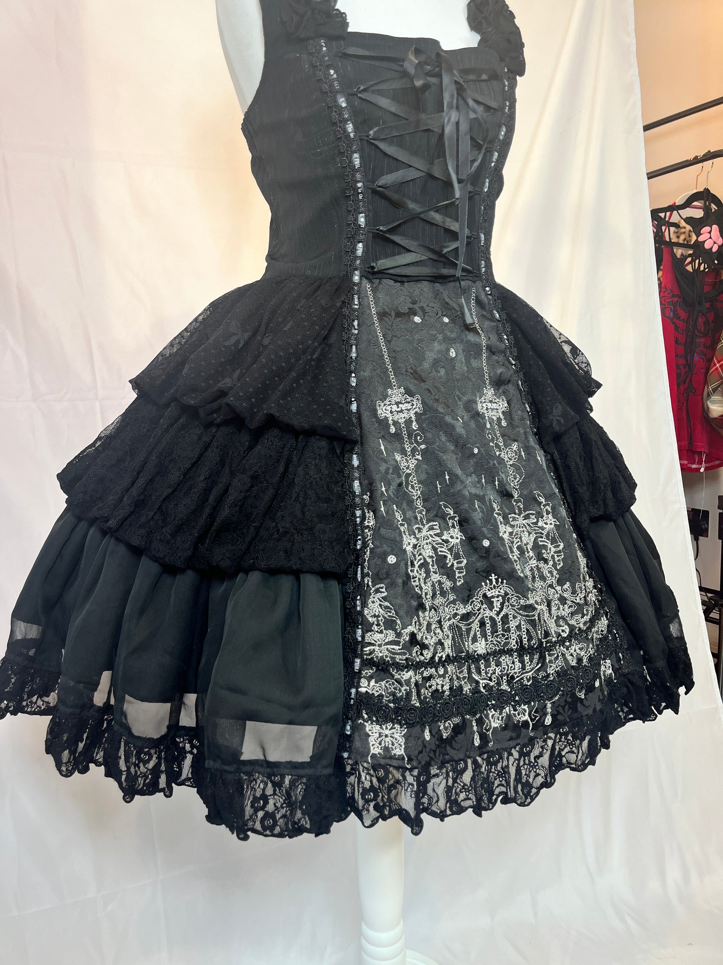 h.Naoto Frill Black Mesh Lace Up JSK